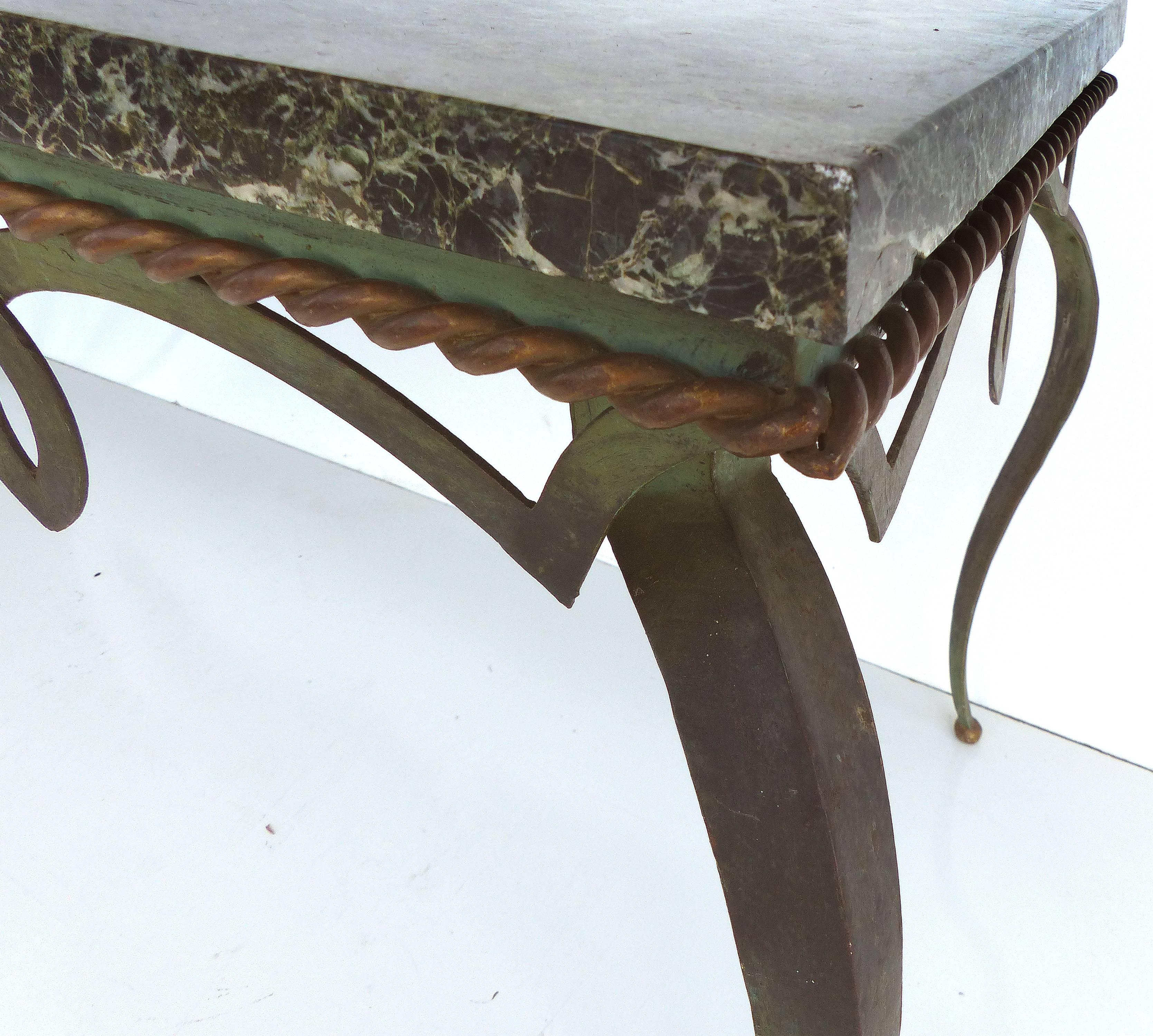 Sinuous Mid-Century Forged Iron Coffee Table Topped in Marble 3