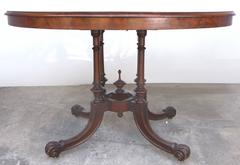English Victorian Burl Walnut and Boxwood Inlay Center Table, circa 1860