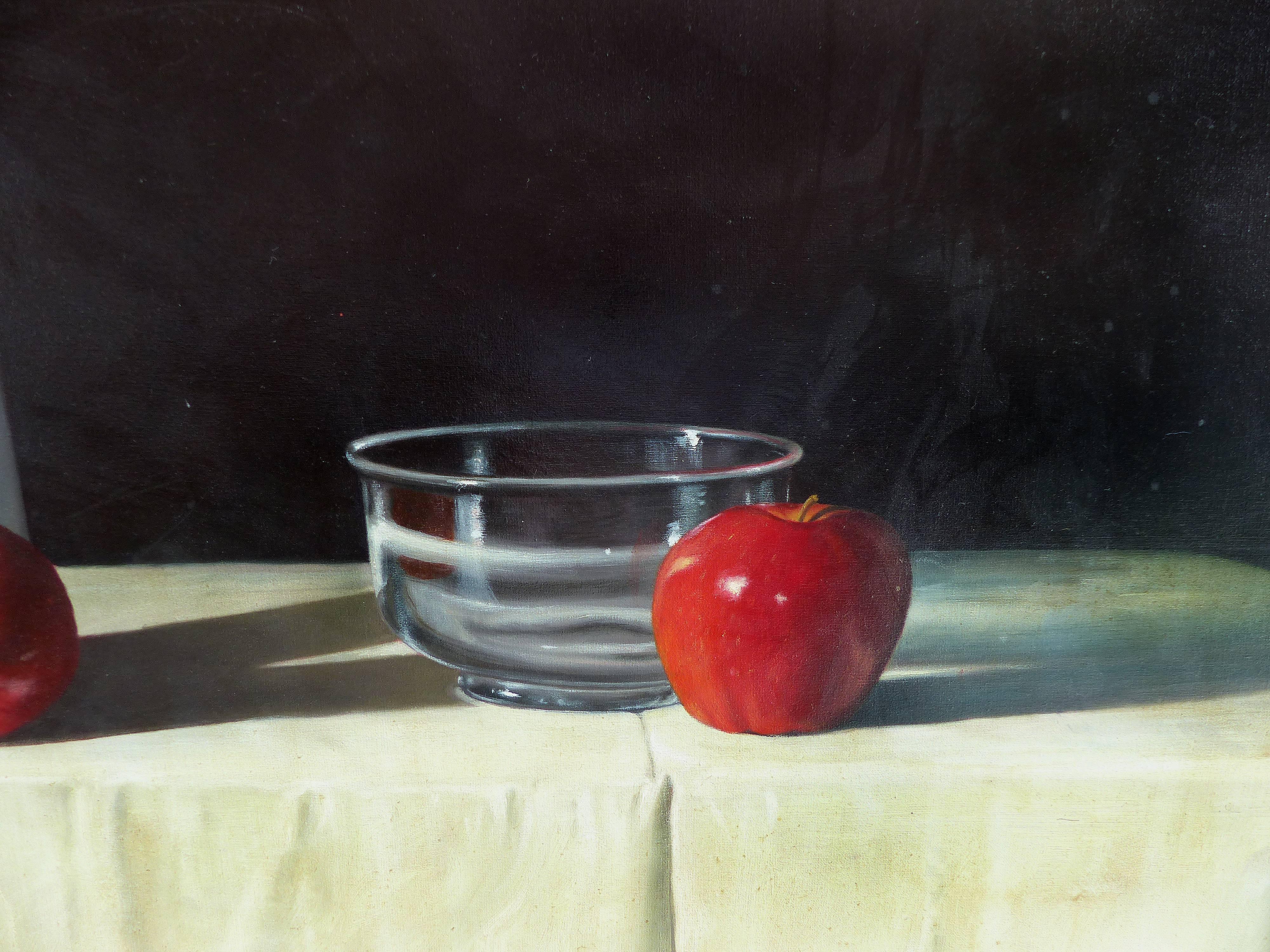 Argentine Contemporary Realism Still Life Oil on Canvas with Apples by G. B. Valverde
