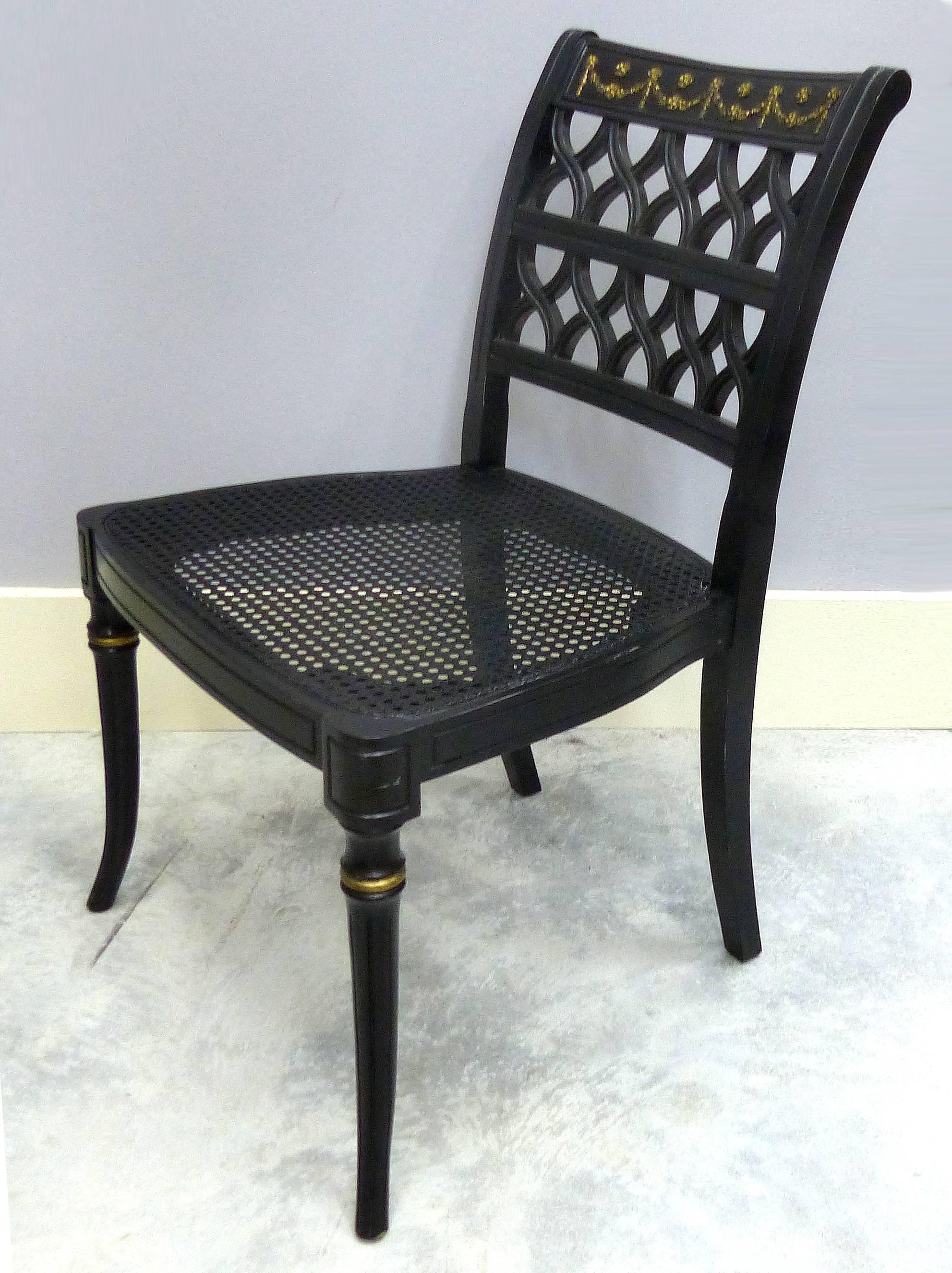 French Ebonized Dining Chairs in the Directoire Style, Set of Ten