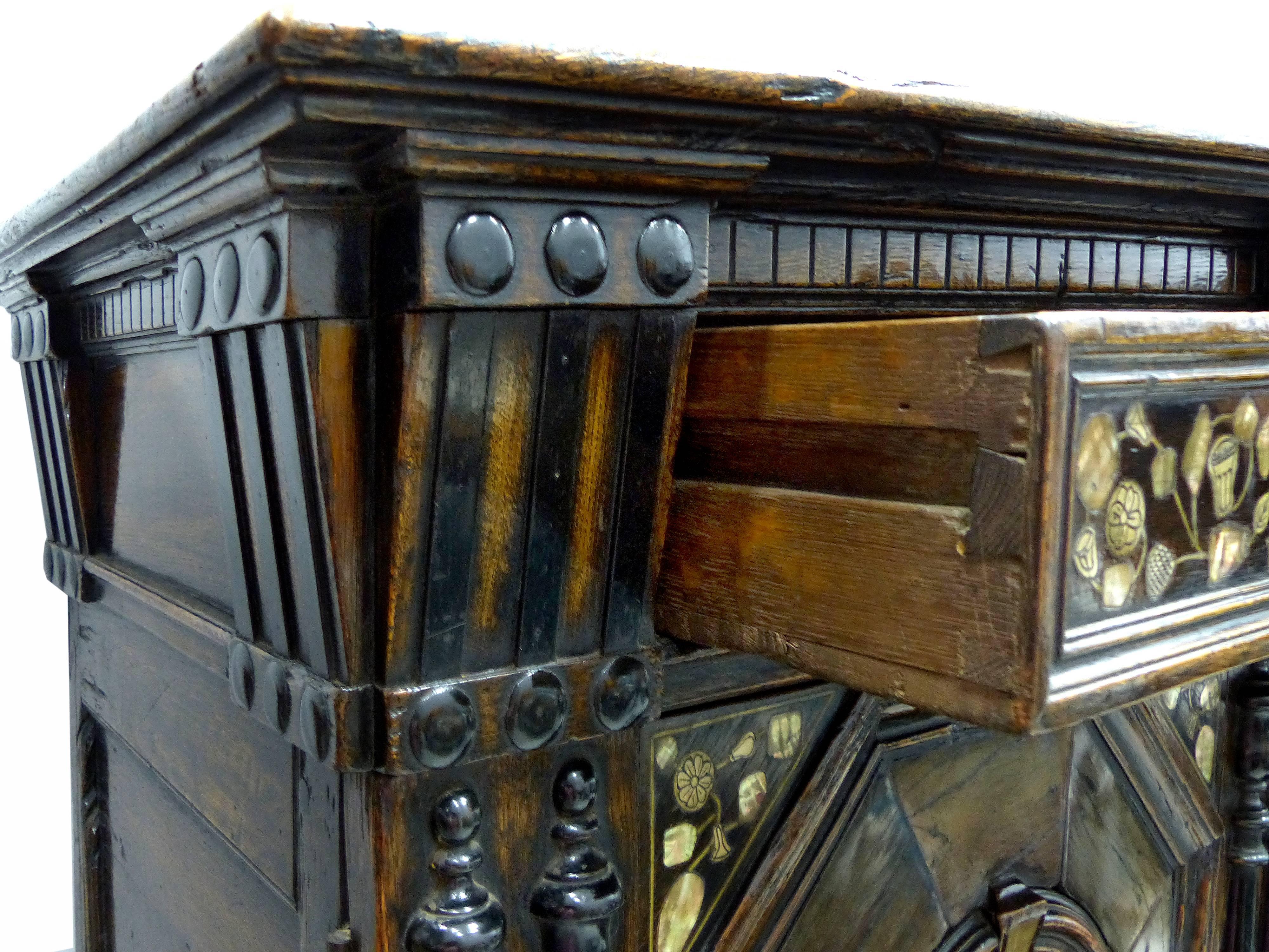 17th Century Restoration Charles II English Cabinet circa 1660-1685, Mother-of-Pearl Inlays