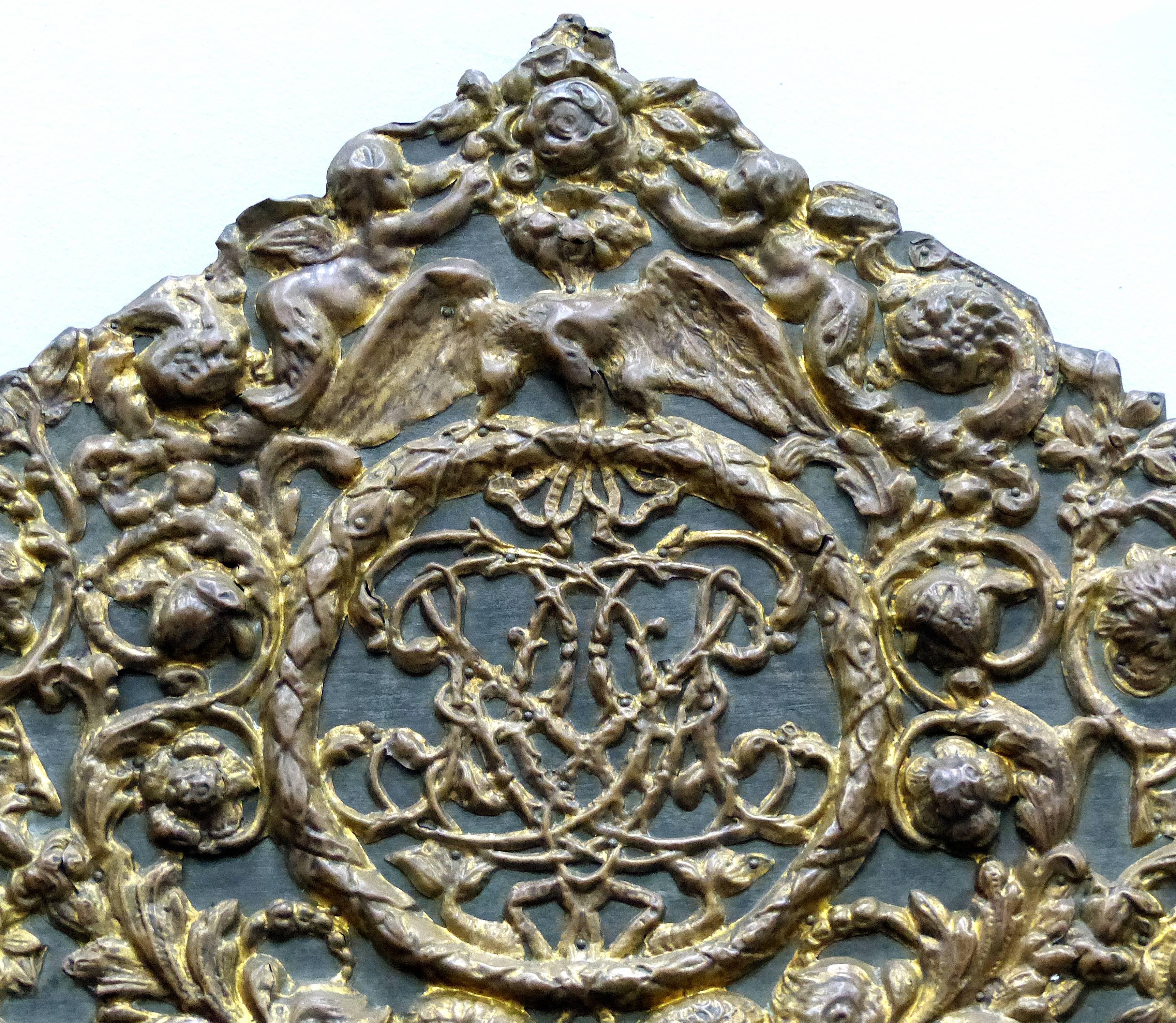 Colonial Revival 18th Century Bronze Dutch Mirror with Floral Reppousse Pattern