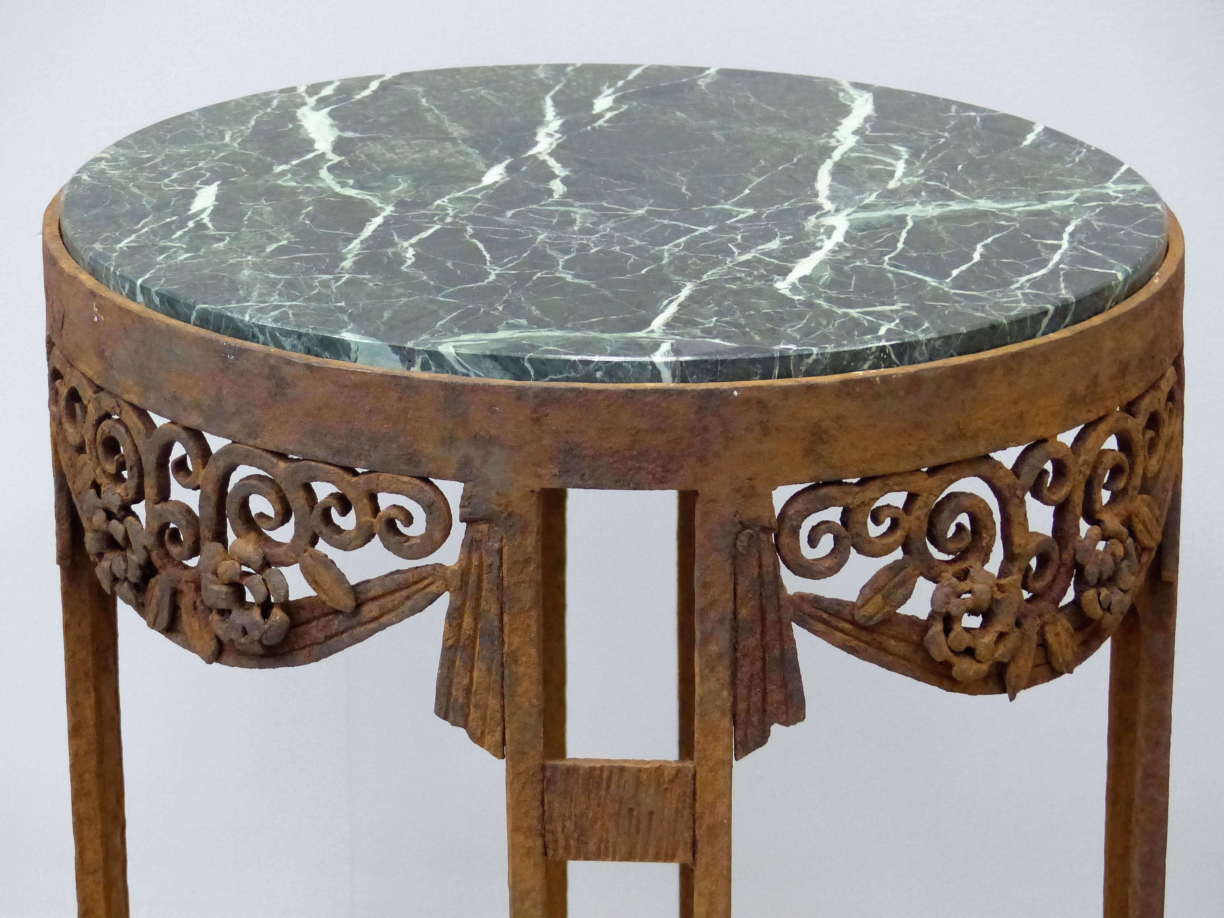 Paul Kiss French Art Deco Wrought Iron Marble Top Tables, Pair 2