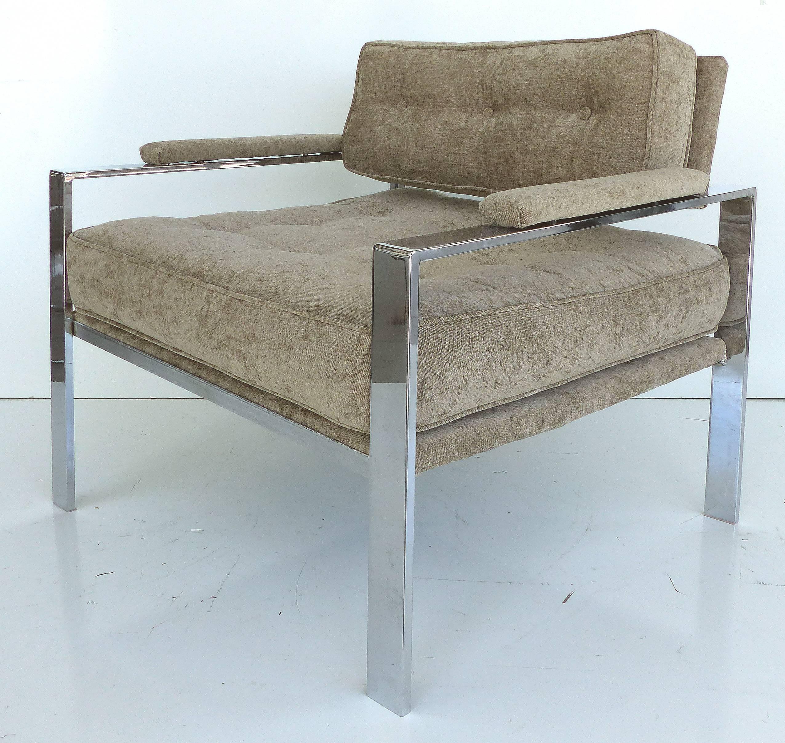 American Mid-Century Modern Chrome Club Chairs in the Style of Harvey Probber, Pair