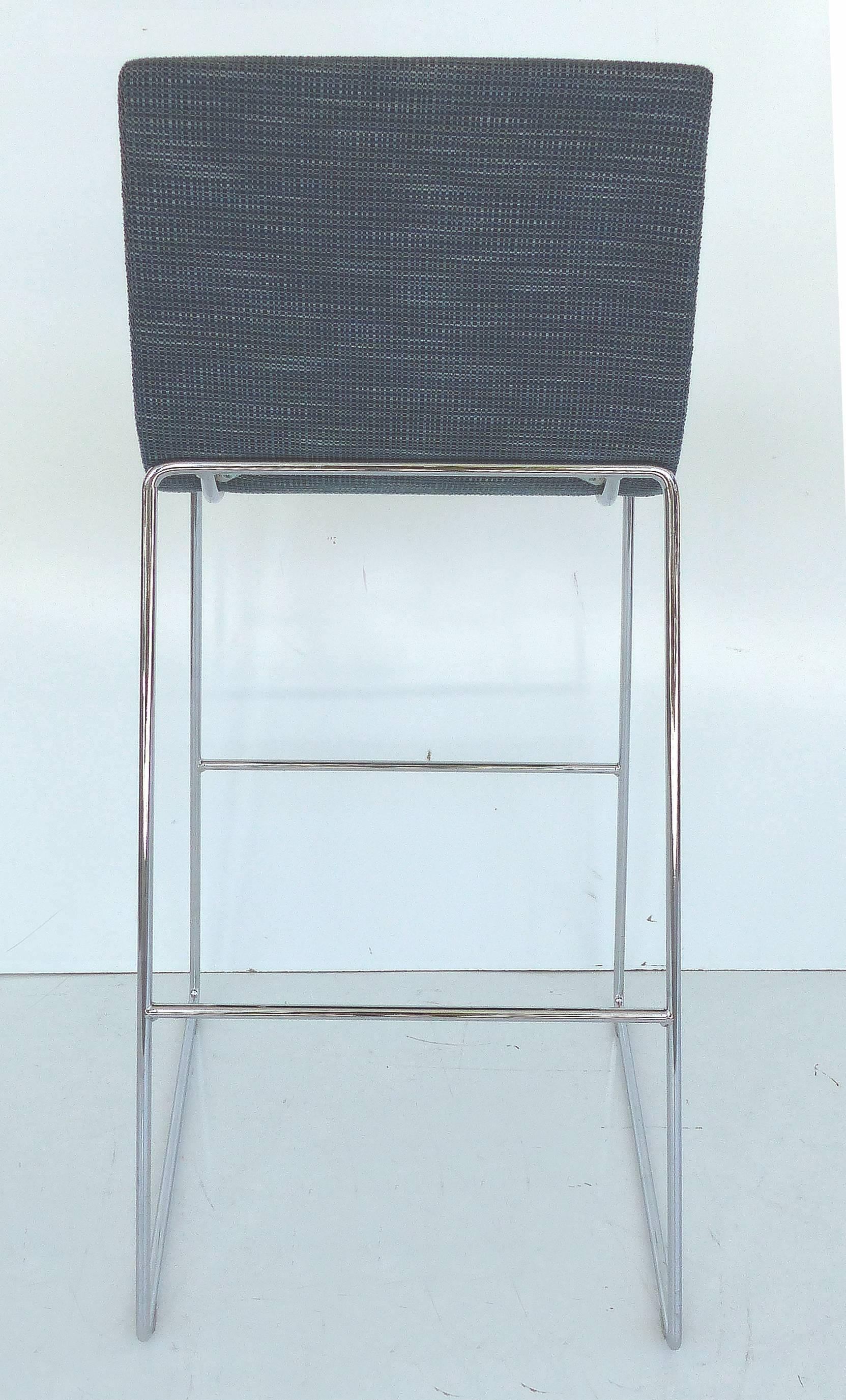 Spanish Set of Five Contemporary Upholstered Bar Stools in Stainless Steel, per item