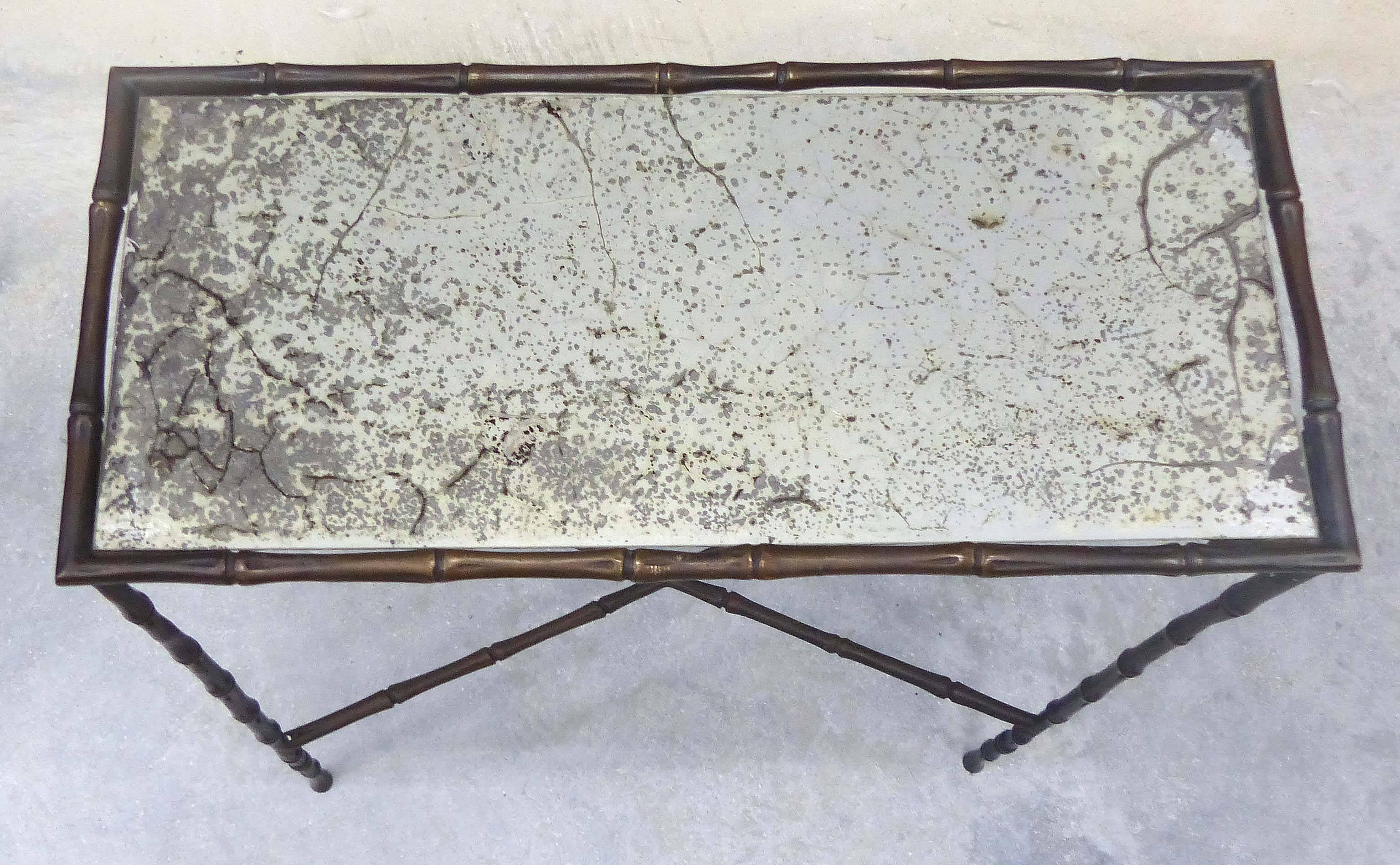 Neoclassical Revival Bronze and Mirrored Faux Bamboo Jansen Tables, circa 1950