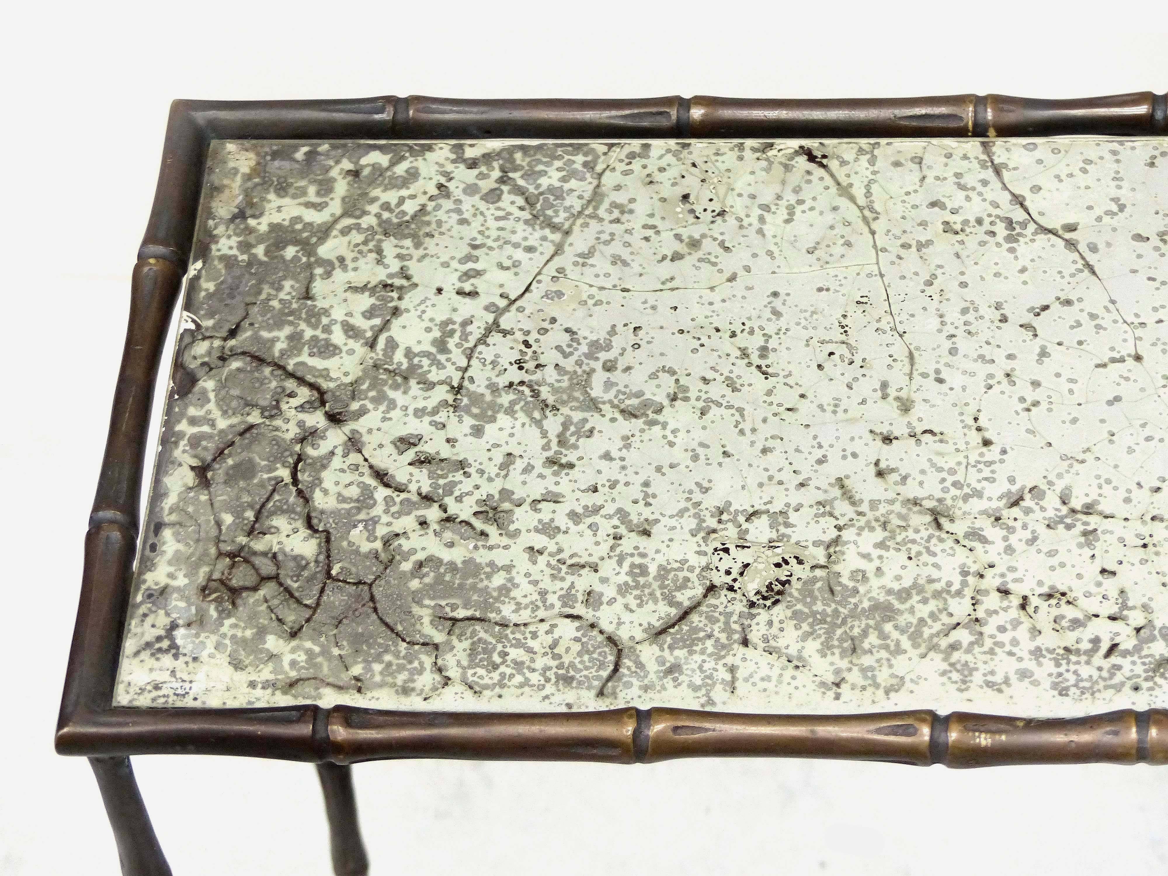 Bronze and Mirrored Faux Bamboo Jansen Tables, circa 1950 In Good Condition In Miami, FL