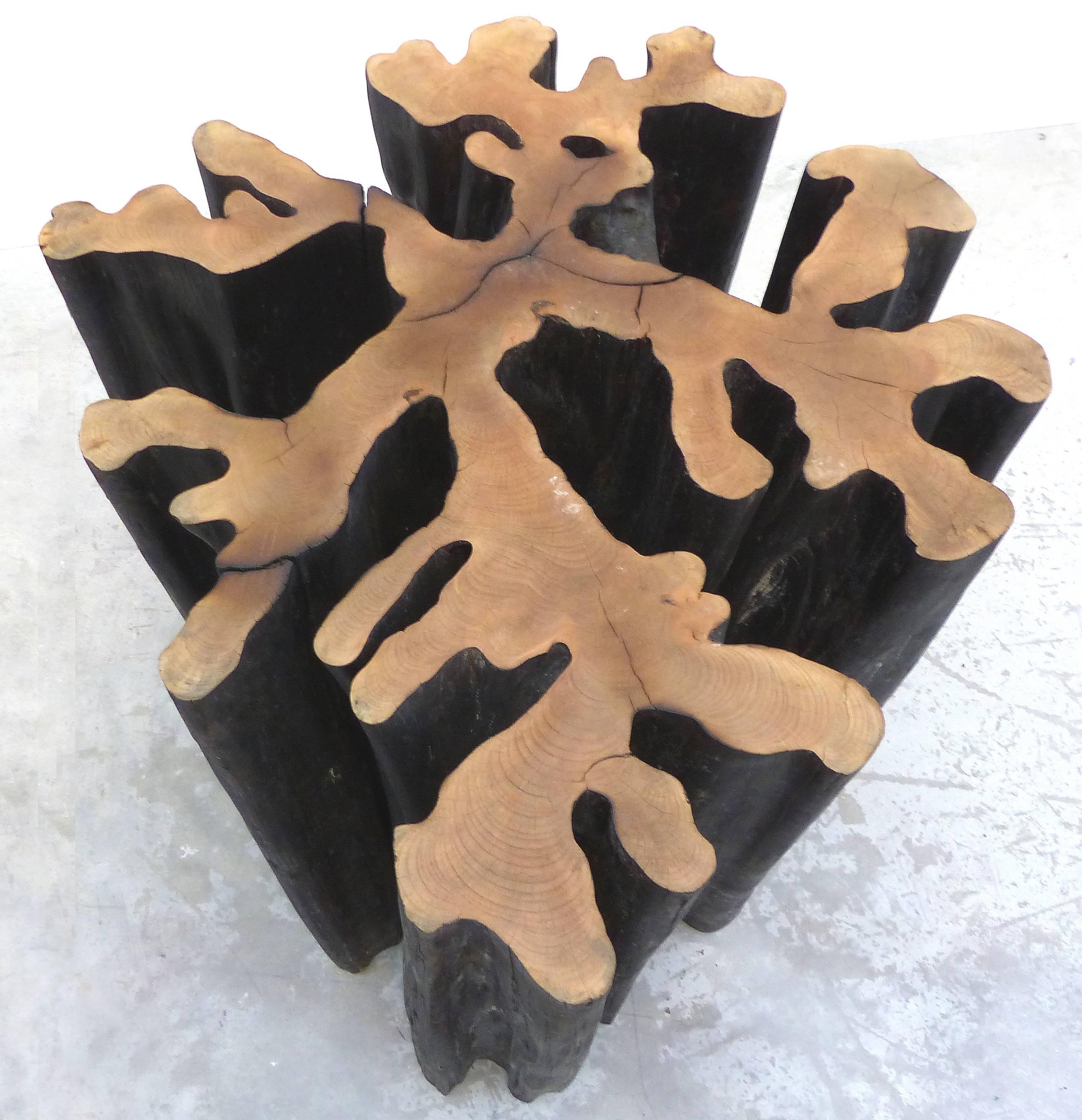 Offered is a table base of reclaimed wood from the Brazilian Amazon.
The species of this wood is Esenbeckia leiocarpa which is a semi deciduous tree with a dense, rounded crown; it can grow 60-90 feet tall. The tree yields a high quality wood and