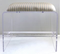 Custom-Made Lucite Waterfall Bench with Upholstered Seat Cushion