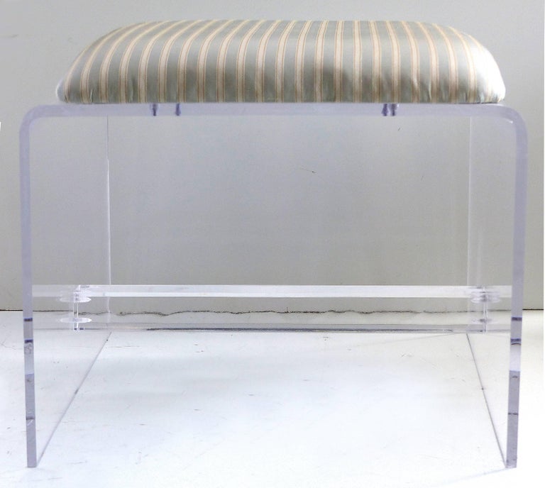 CustomMade Lucite Waterfall Bench with Upholstered Seat Cushion at