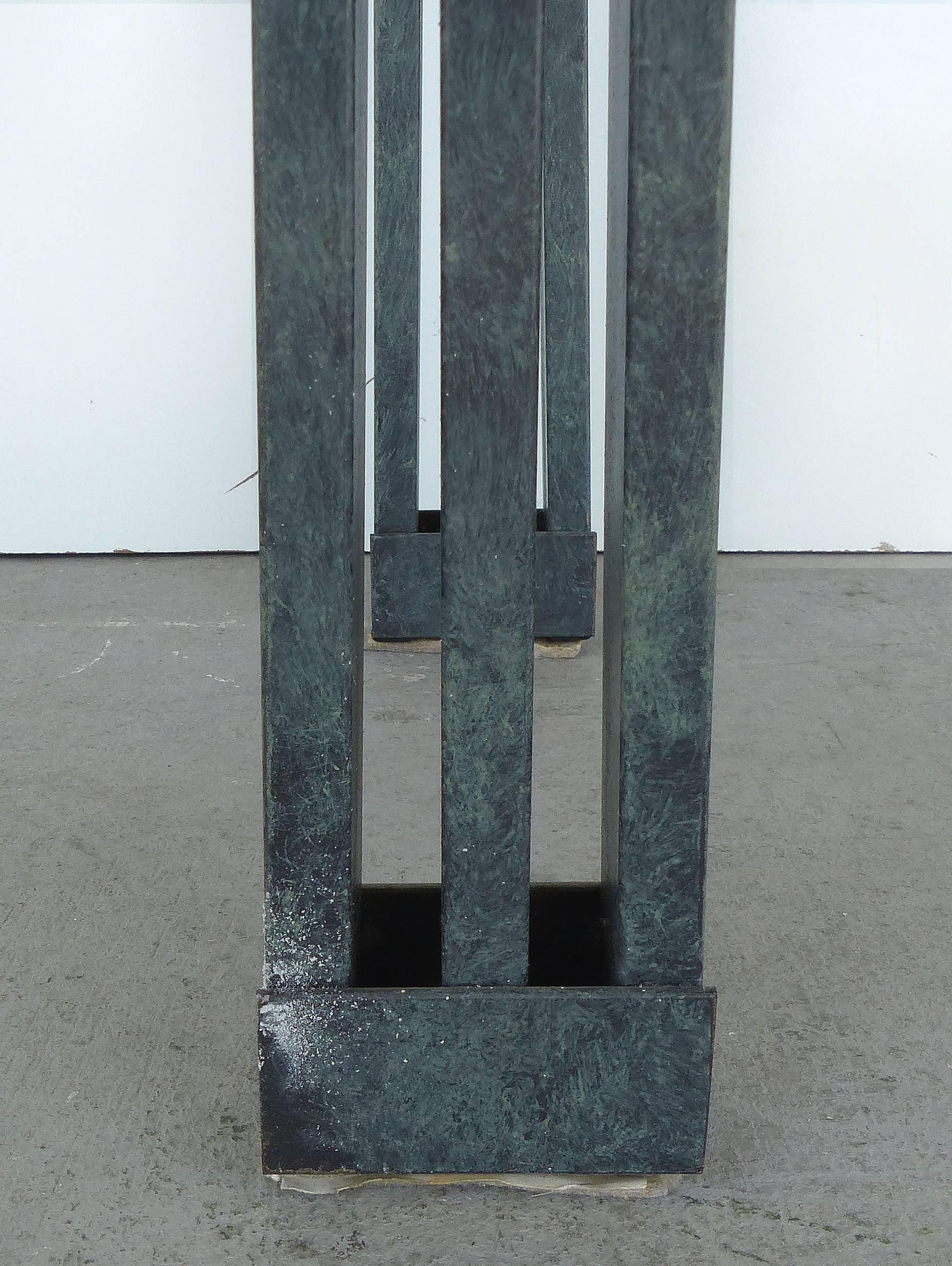 North American Post Modernist Architectural Console Table with Smoked Glass & Verdigris Finish