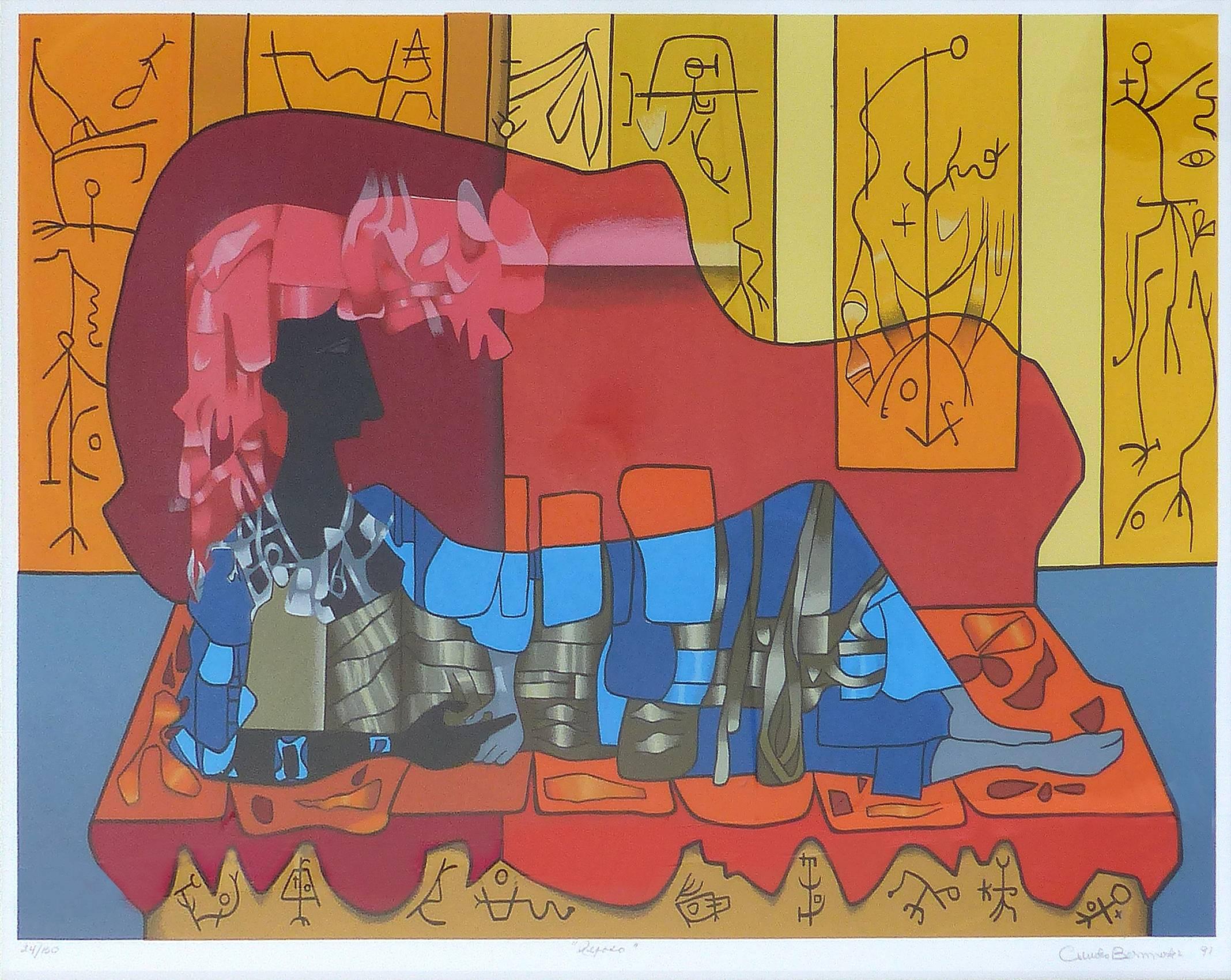 Offered for sale is a serigraph by Cuban/American artist Cundo Bermudez (1914-2008). Titled "Reposo" pencil signed and dated 1991 and numbered 24/150. In 1926, Bermudez was admitted at the 'Institute of Havana', and in 1930 enrolled at the