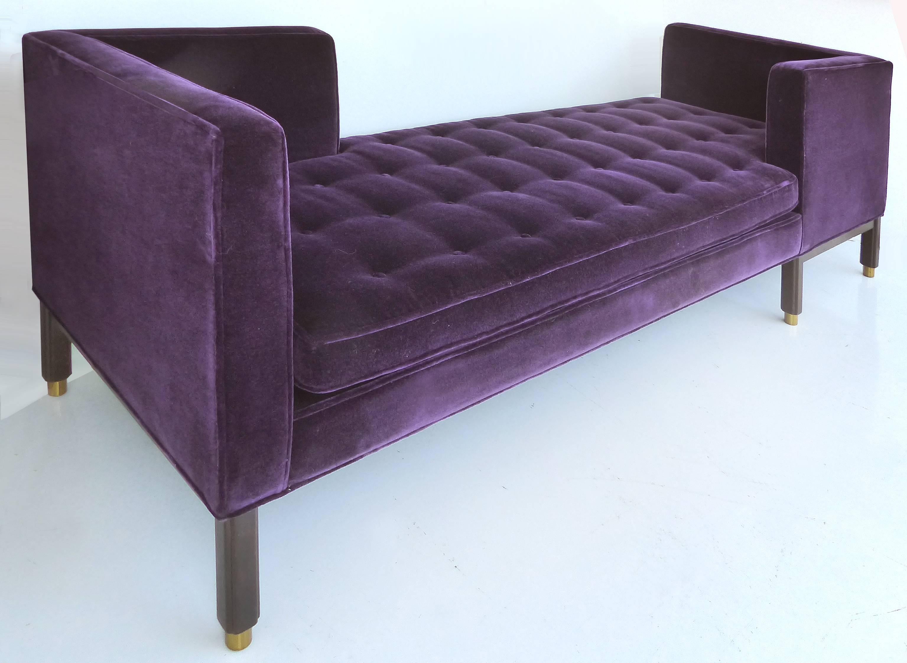 Edward Wormley for Dunbar Tête-à-Tête Sofa (Model 5944) , circa 1950

Offered for sale is a rare Dunbar tête-à-tête sofa (model 5944) designed by Edward Wormley, circa 1950. Beautifully upholstered in a rich royal purple velvet on a walnut frame