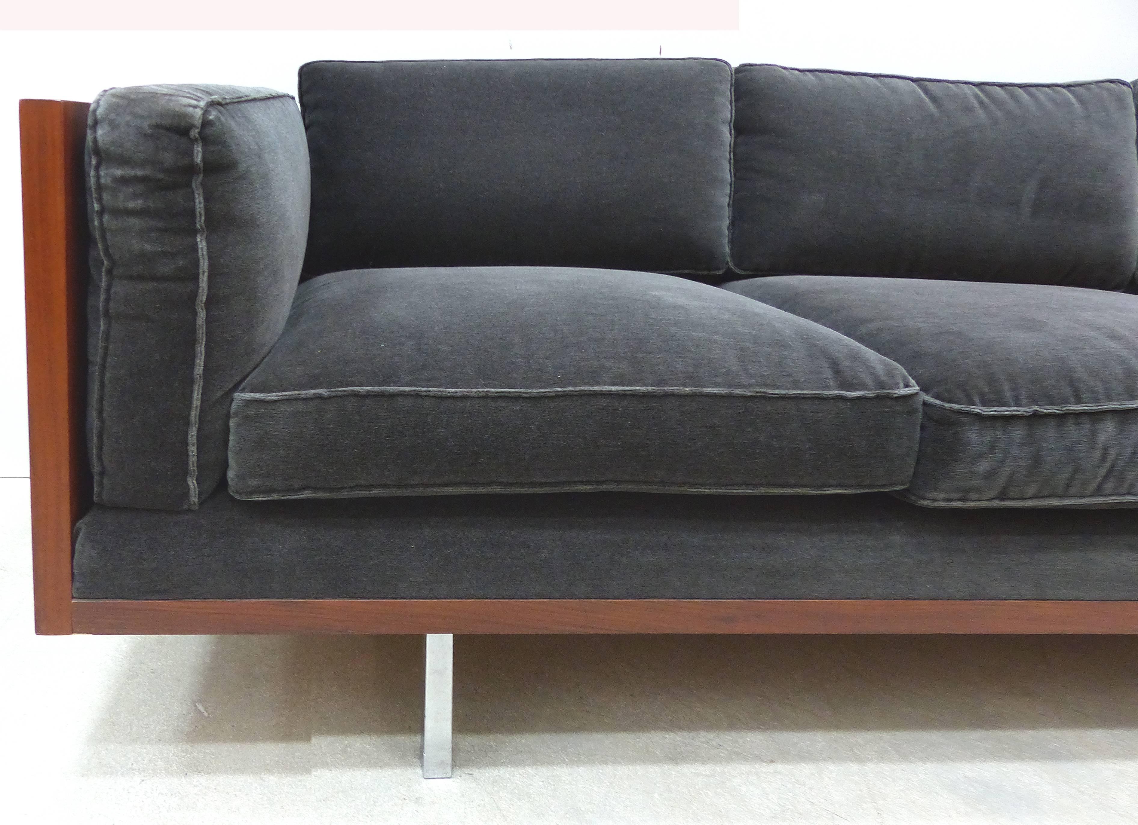 American Milo Baughman Attributed Mid-Century Modern Wood Tuxedo Sofa 