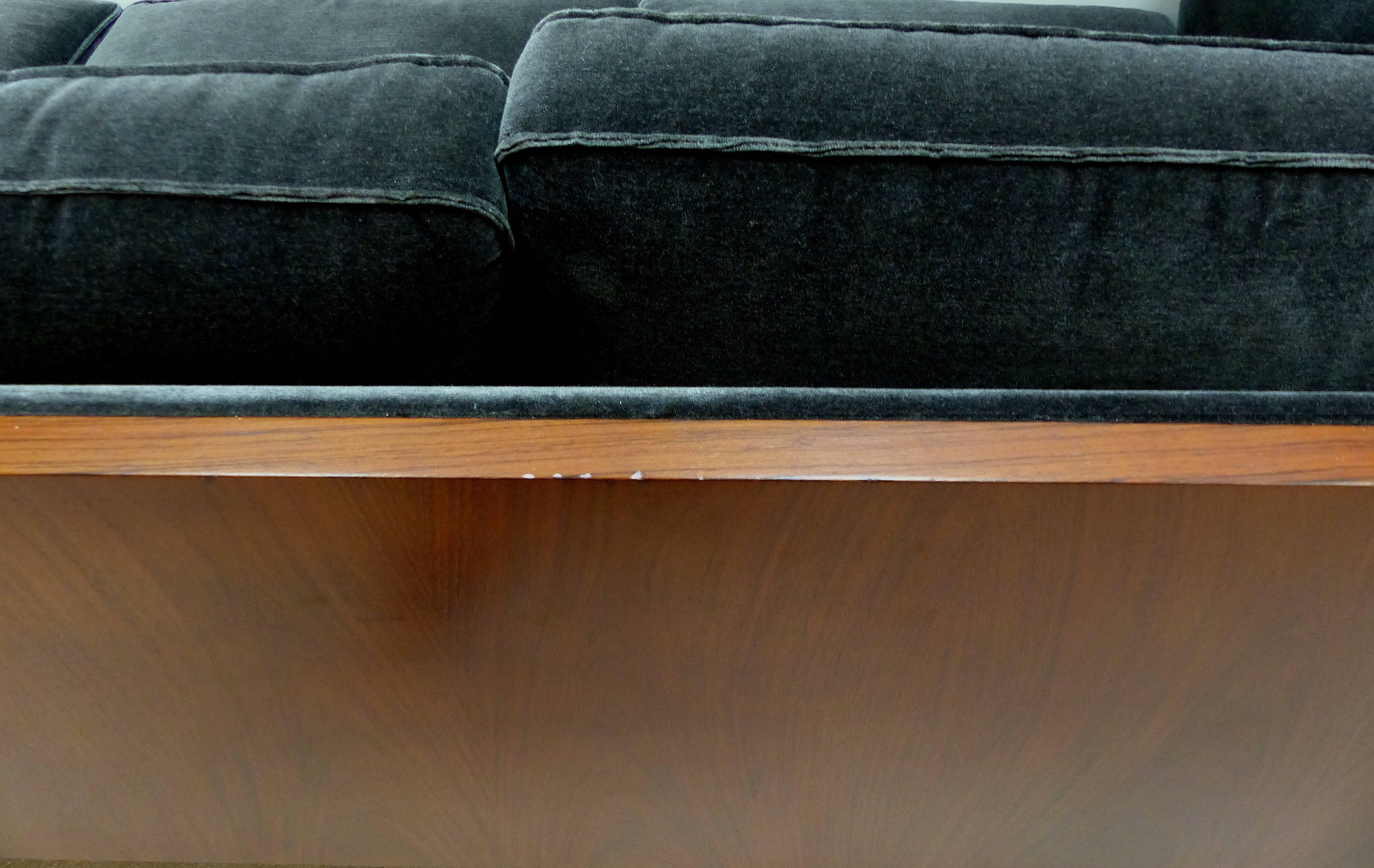 Milo Baughman Attributed Mid-Century Modern Wood Tuxedo Sofa  1