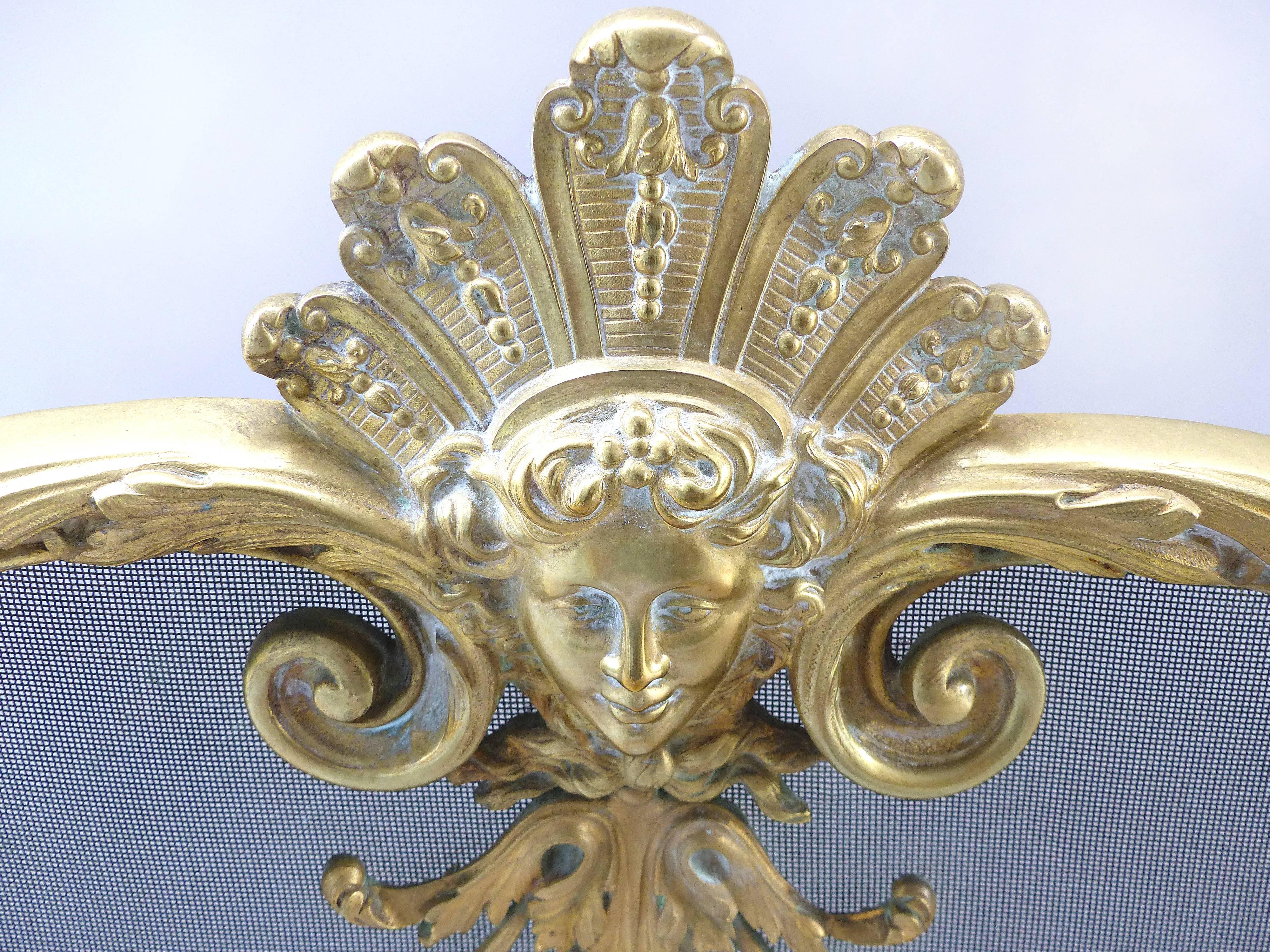 1920s French Art Deco Figural Brass Firescreen In Good Condition In Miami, FL