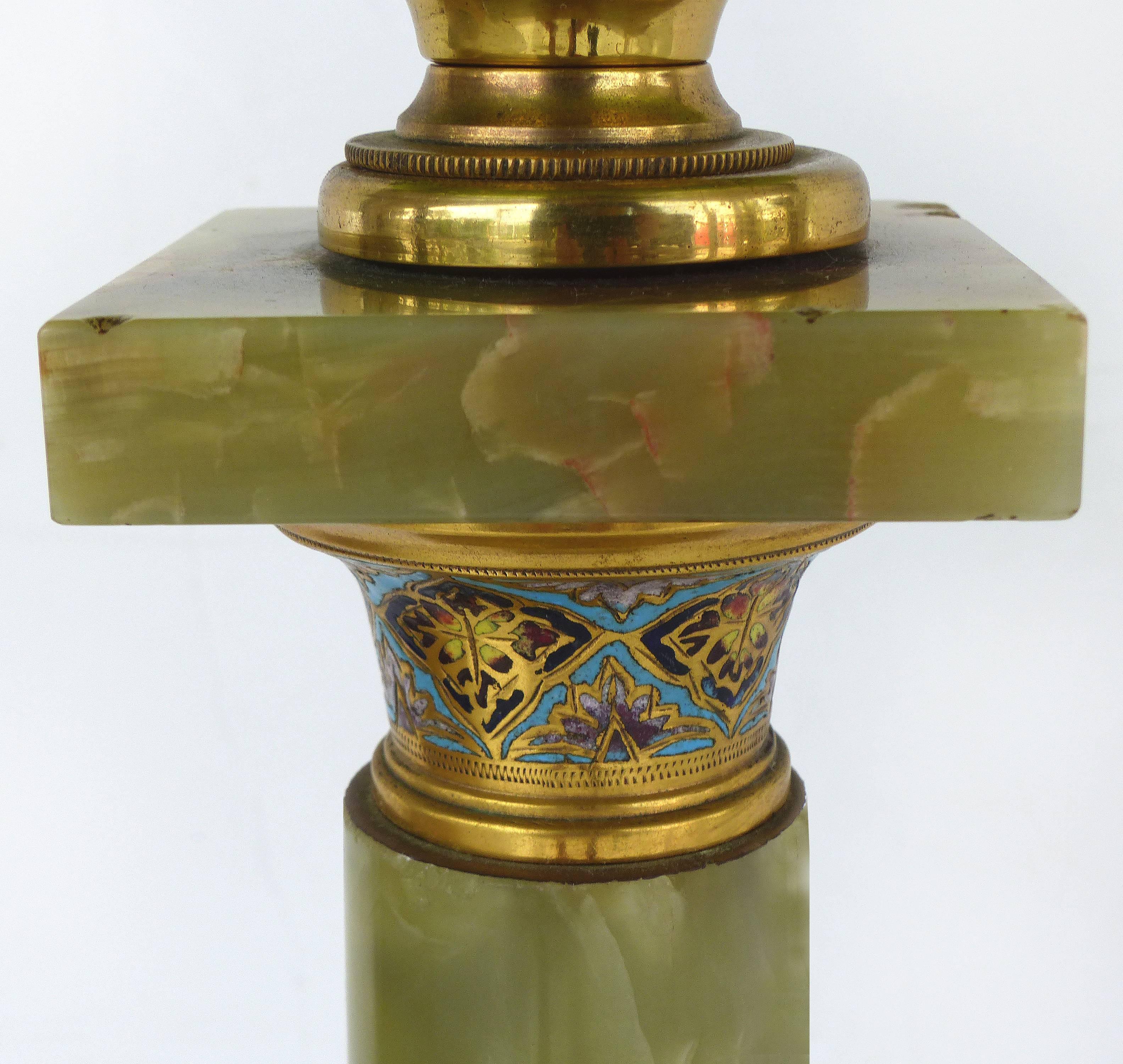 Cloissoné 19th Century Onyx and Cloisonne Converted Banquet Oil Table Lamp