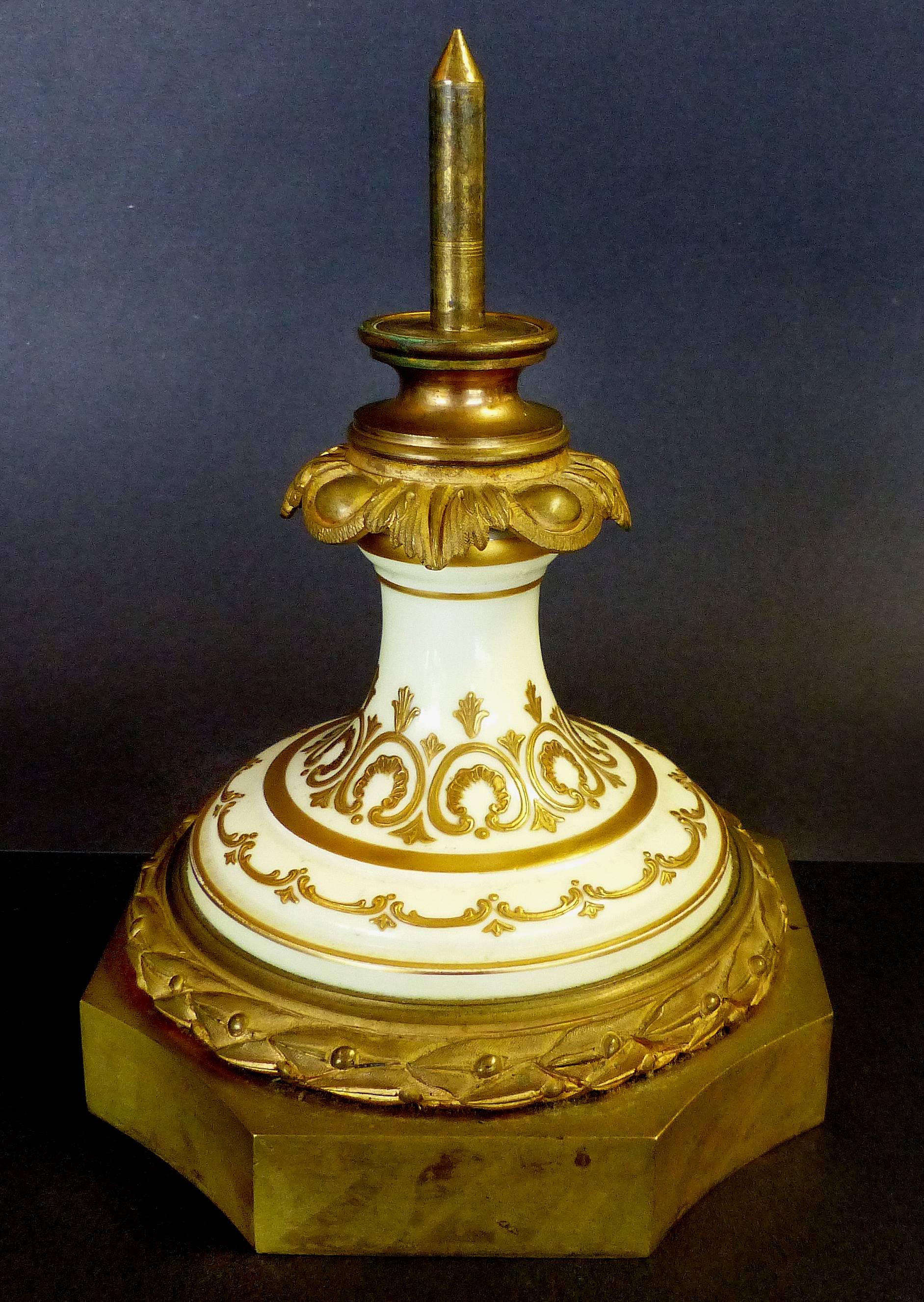 Cast 19th Century Hand-Painted Sevres Covered Urn Mounted in Gilt Bronze, Signed