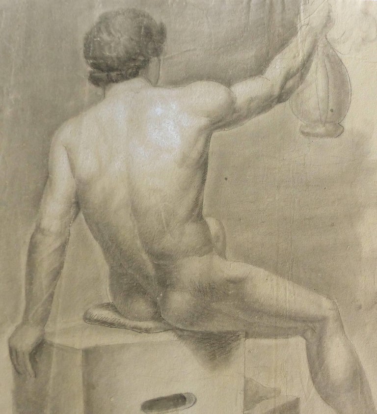 American Classical Late 18th Century Graphite and Pastel Drawing of a Male Nude Artist Study For Sale