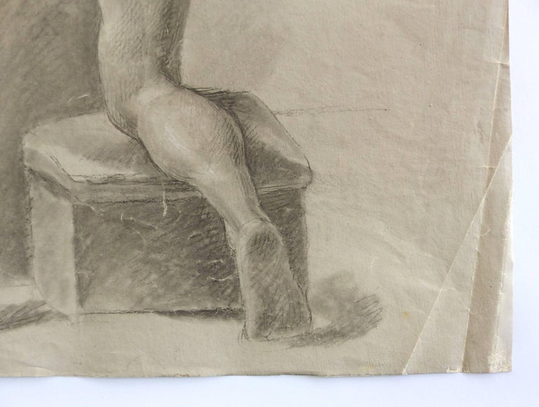 Late 18th Century Graphite and Pastel Drawing of a Male Nude Artist Study In Fair Condition For Sale In Miami, FL