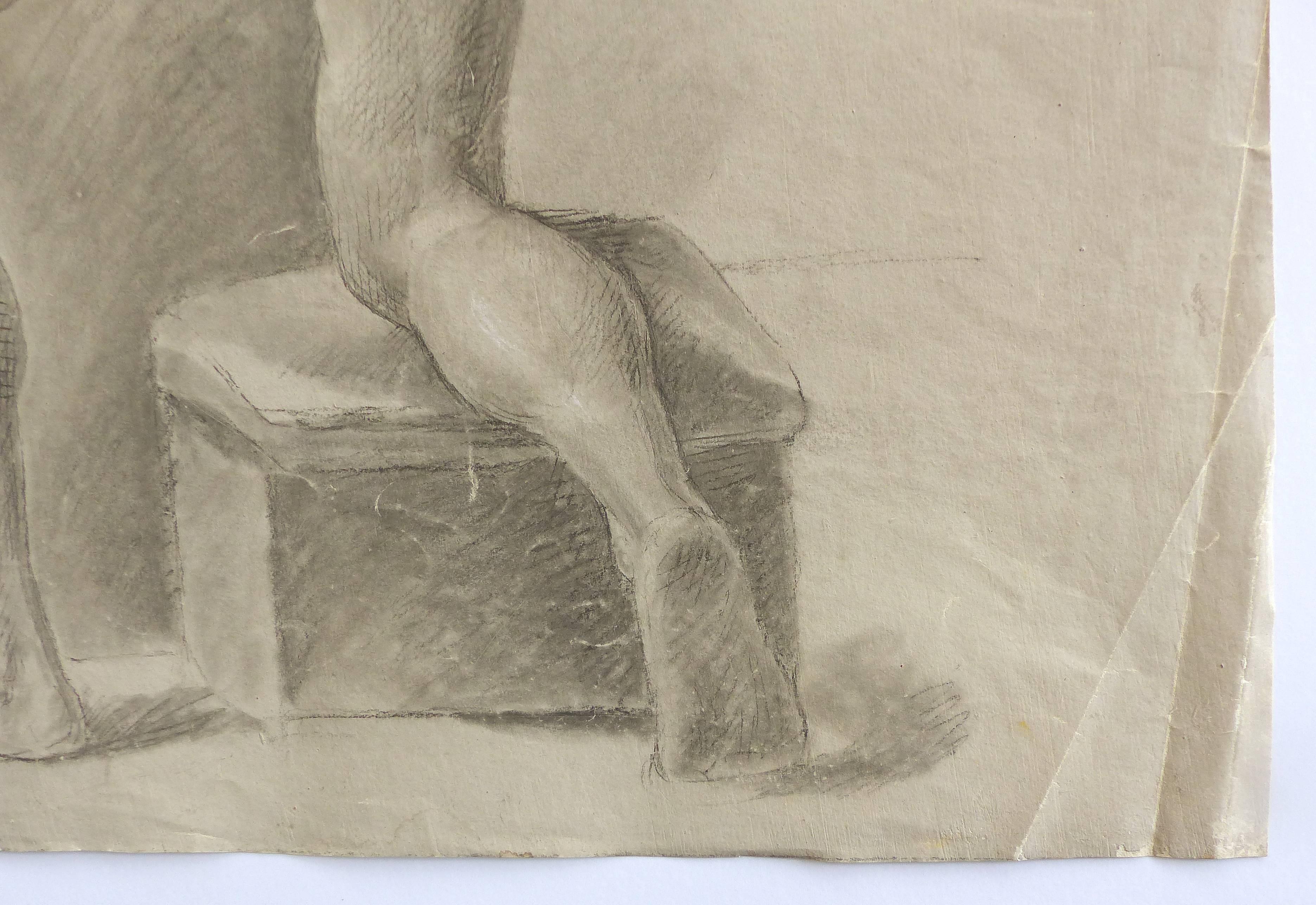 Late 18th Century Graphite and Pastel Drawing of a Male Nude Artist Study 2