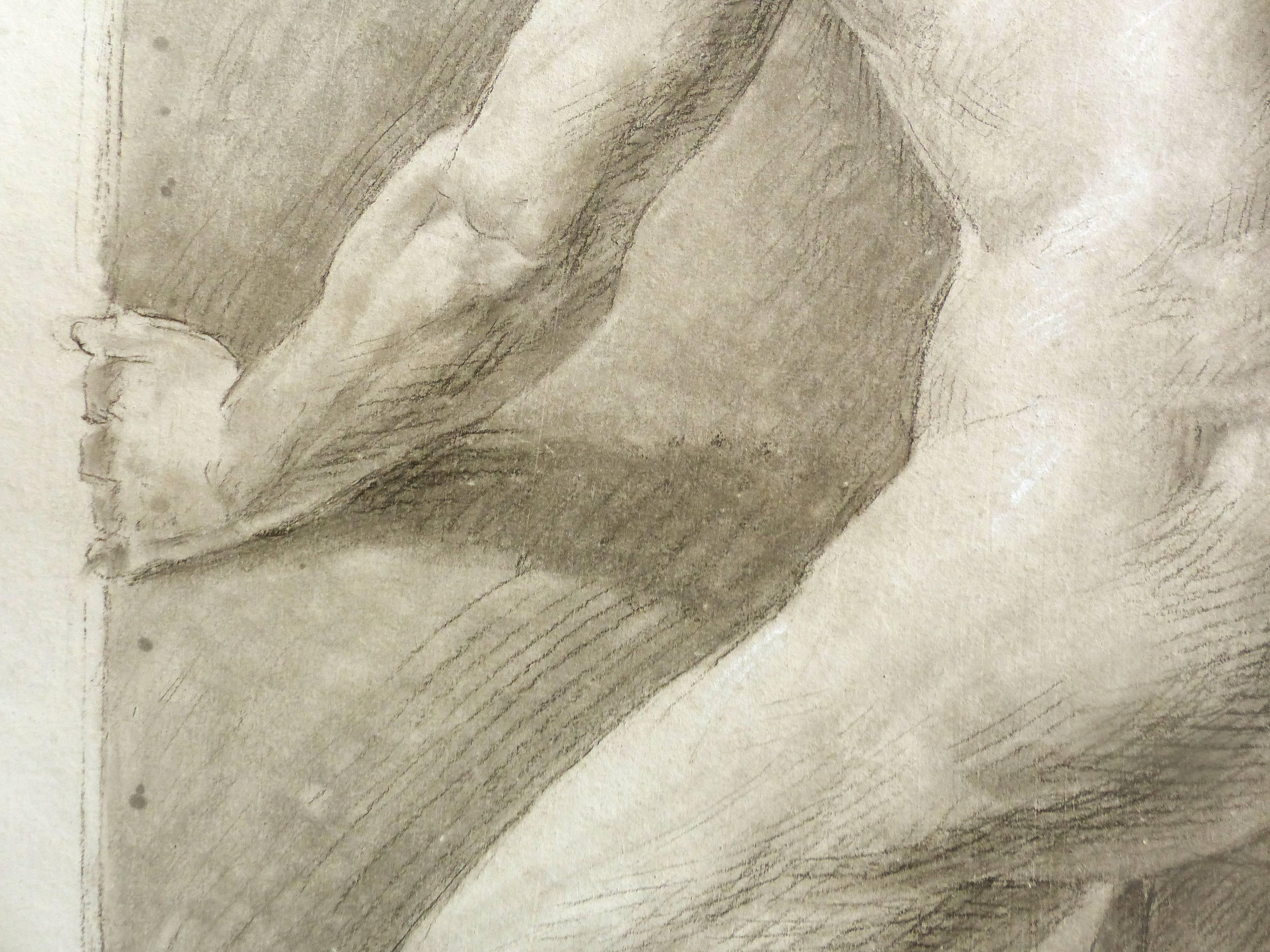 American Classical Late 18th Century Graphite and Pastel Drawing of a Male Nude Artist Study