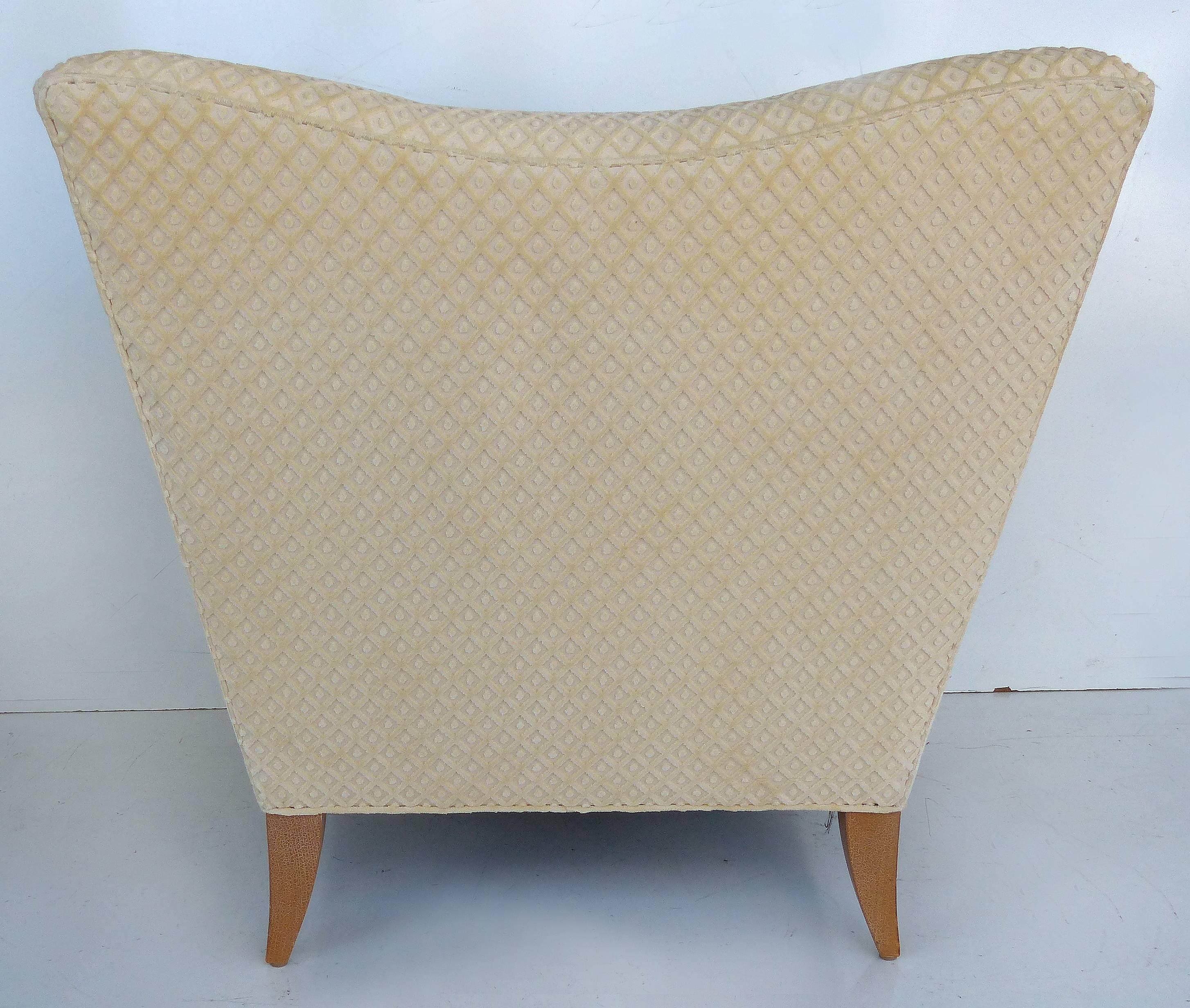 Velvet Sculptural Upholstered Club Chairs by Swaim, Pair
