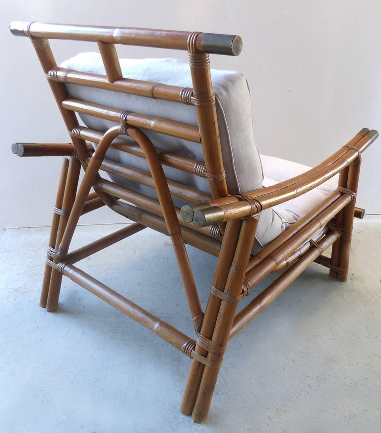 Mid Century Modern Rattan Lounge Chair and Ottoman by