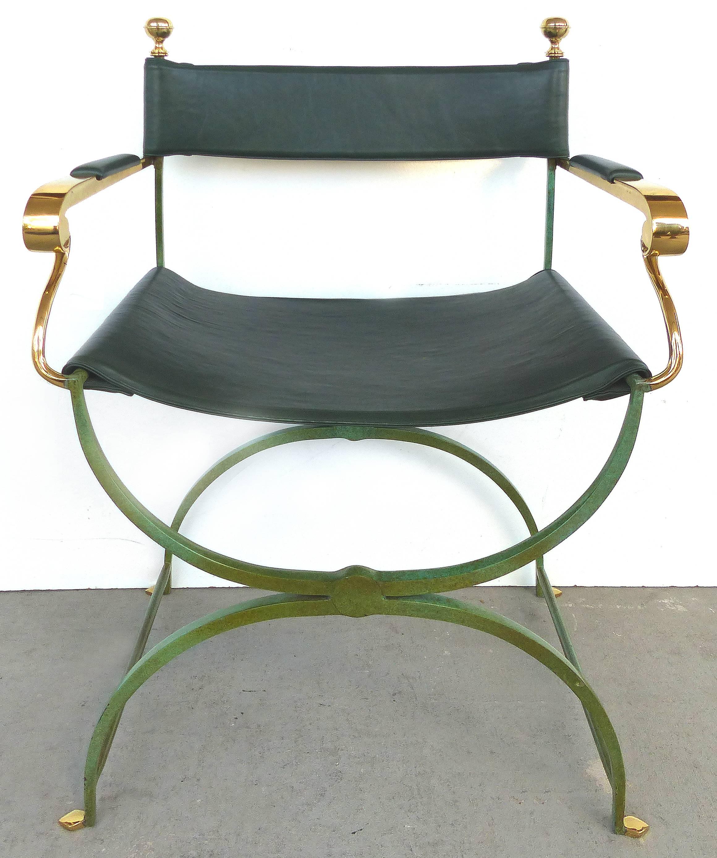 Pair of Brass Director's Chairs by Valenti, Spain

Offered for sale are four pairs of solid brass director's chairs by Valenti of Spain. Fine quality solid brass frames with a highly polished and verdi gris patina. The chairs are appointed with