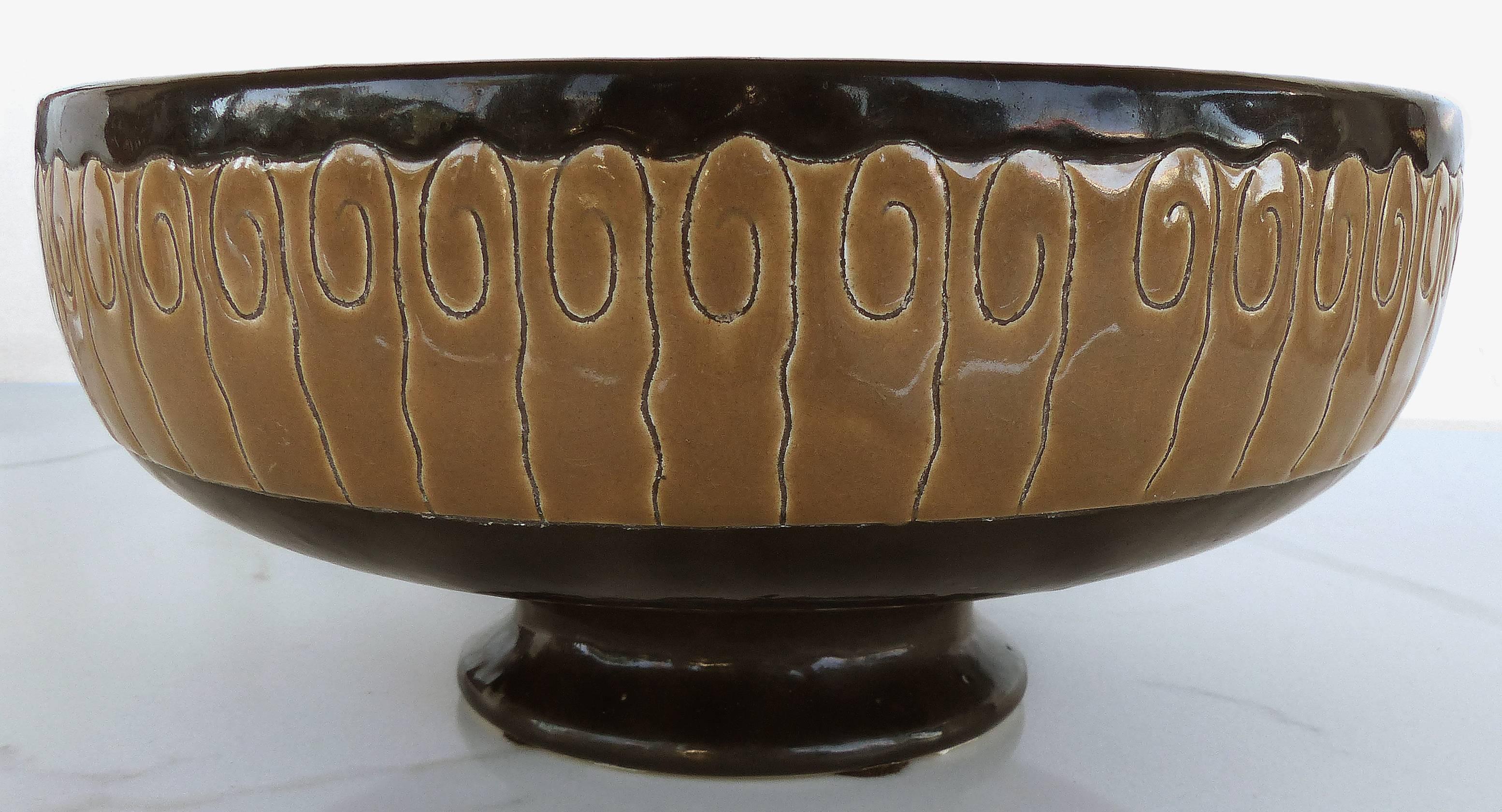 Glazed Longwy Primavera Art Deco Footed Bowl