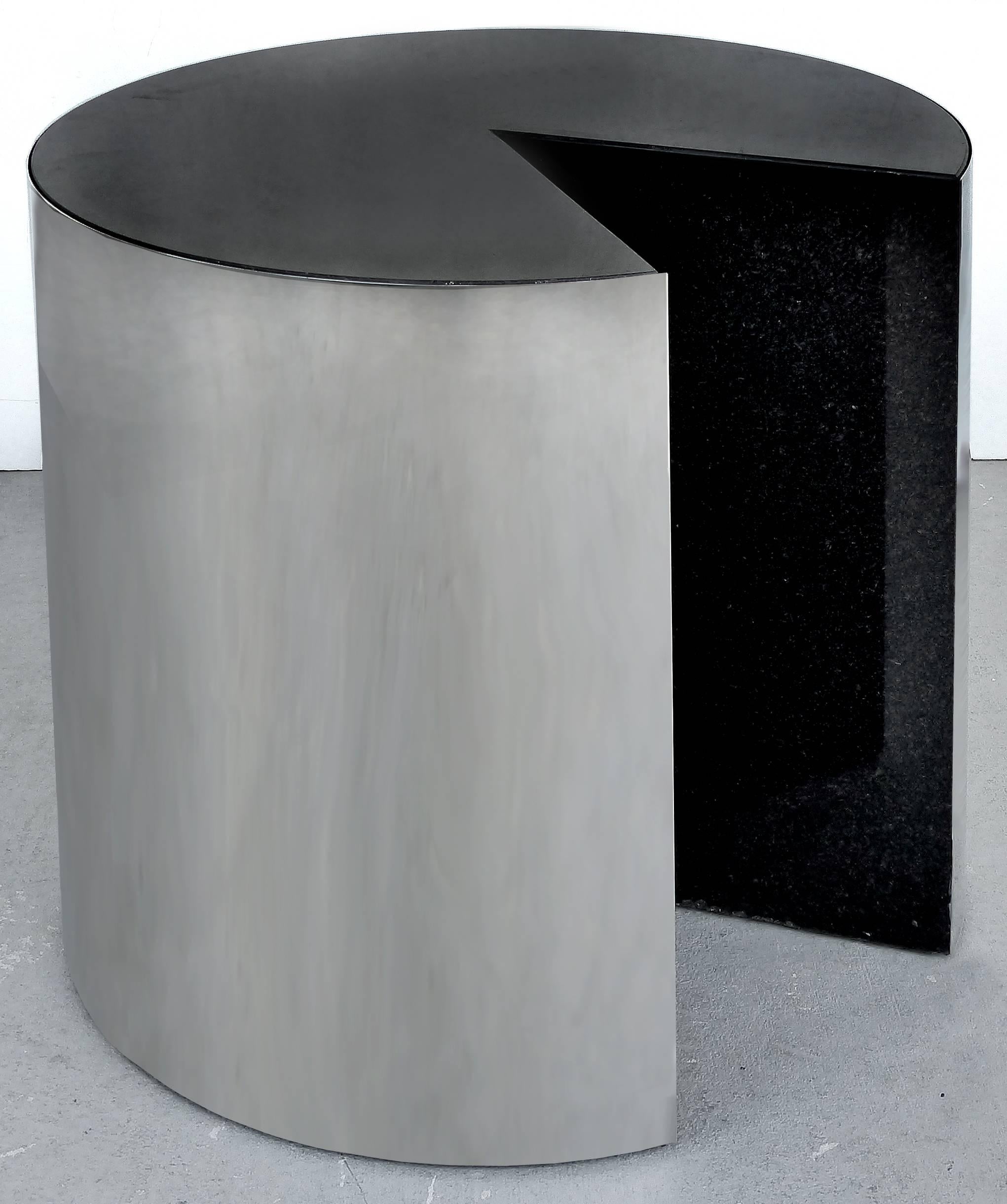 Mid-Century Modern Pace Collection Stainless Steel and Granite Side Tables, Pair