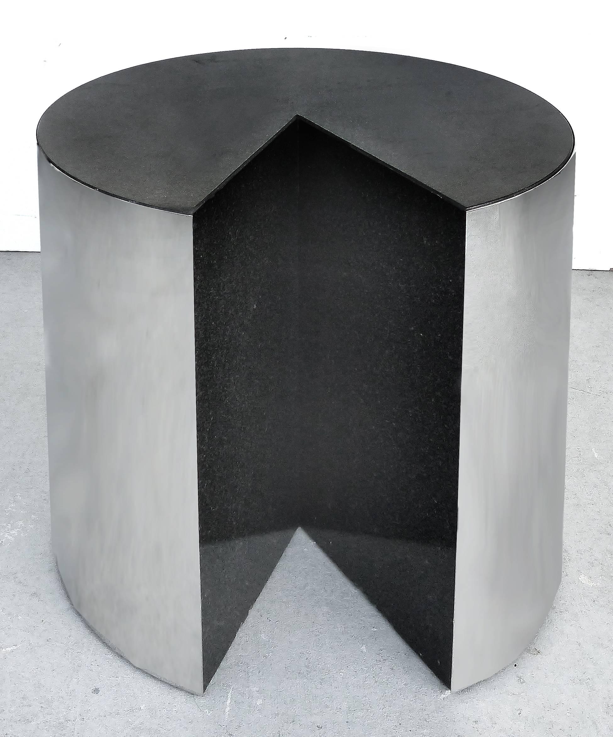 Pace Collection Stainless Steel and Granite Side Tables, Pair In Excellent Condition In Miami, FL