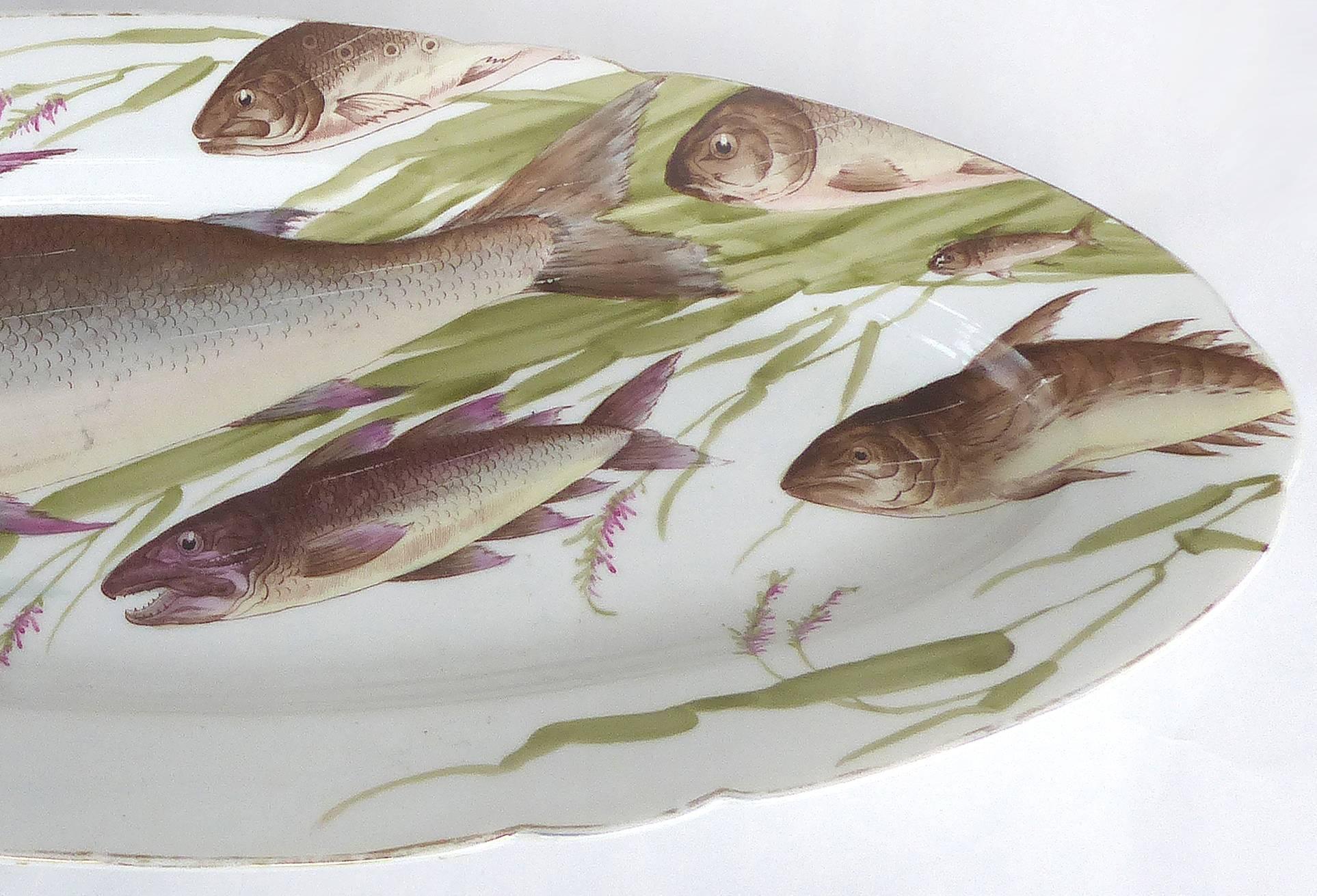 Austrian Antique Bawo Dotter Karlsbad Bbd Carlsbad Austria Hand-Painted Fish Platter