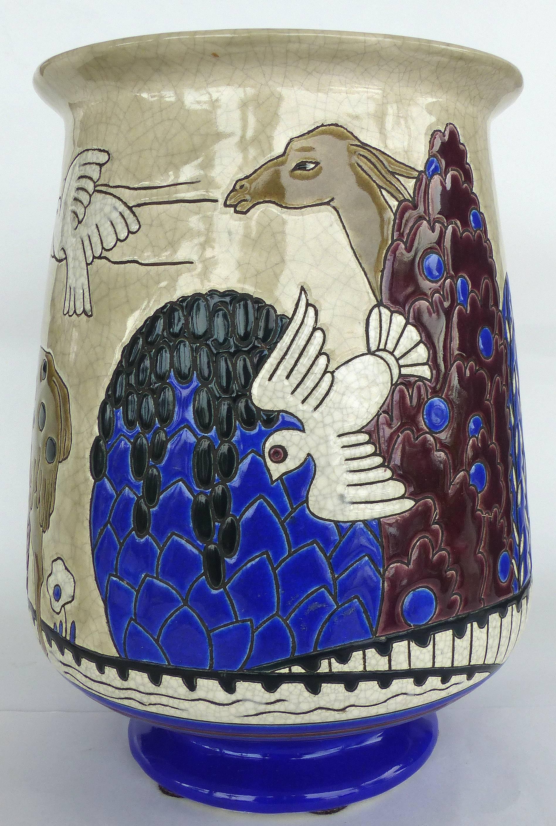 Enameled Longwy Primavera Art Deco Tulip Vase, circa 1930, France