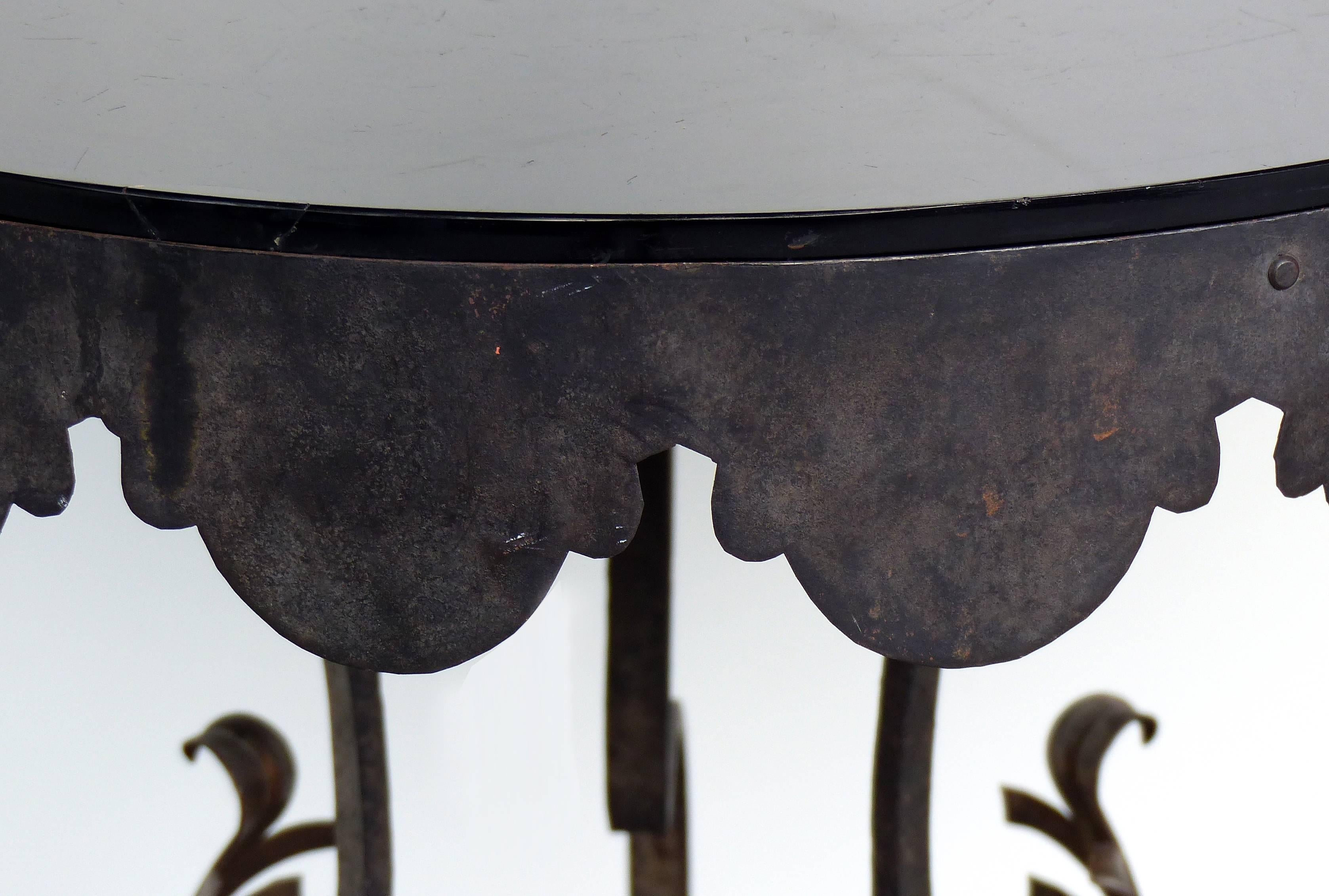 Mid-Century Modern Midcentury Scalloped Metalwork Side Table with Thick Black Glass Top