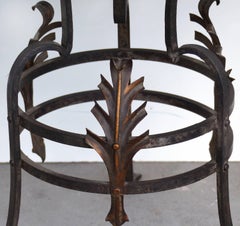 Midcentury Scalloped Metalwork Side Table with Thick Black Glass Top