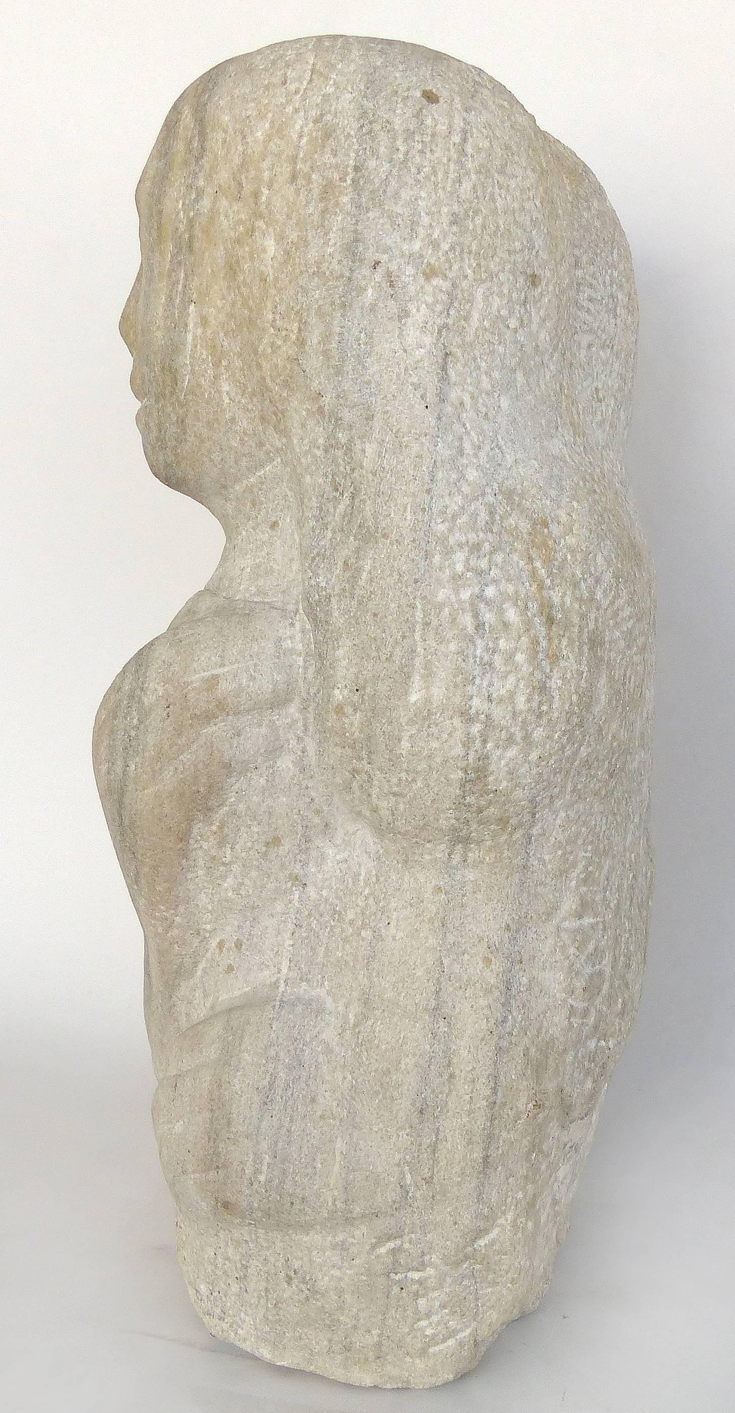 American Midcentury Figurative Carved Limestone Sculpture by Florence Krieger, 1919-2011