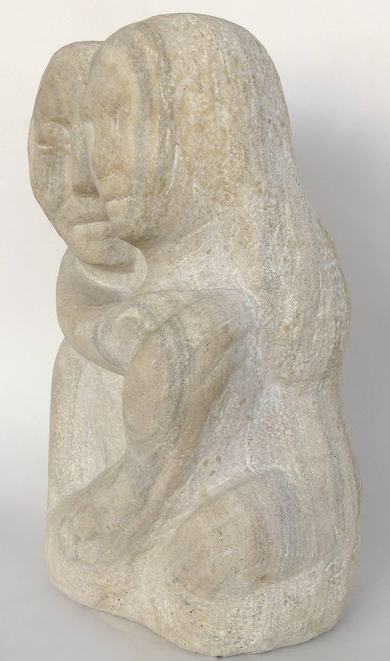 Mid-Century Modern Midcentury Figurative Carved Limestone Sculpture by Florence Krieger, 1919-2011
