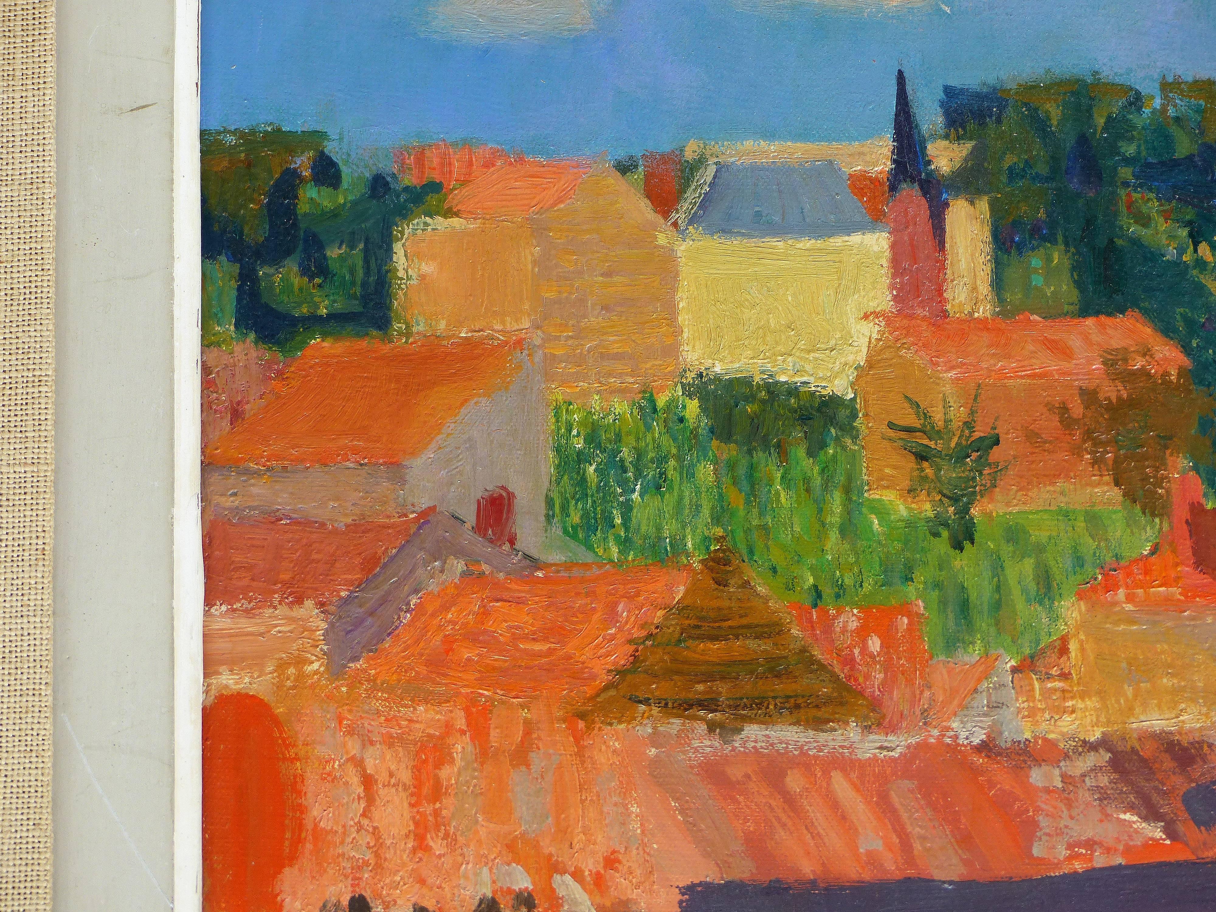 Jean Claude Aujume 1959 Midcentury Oil Painting of a French Landscape  In Good Condition In Miami, FL