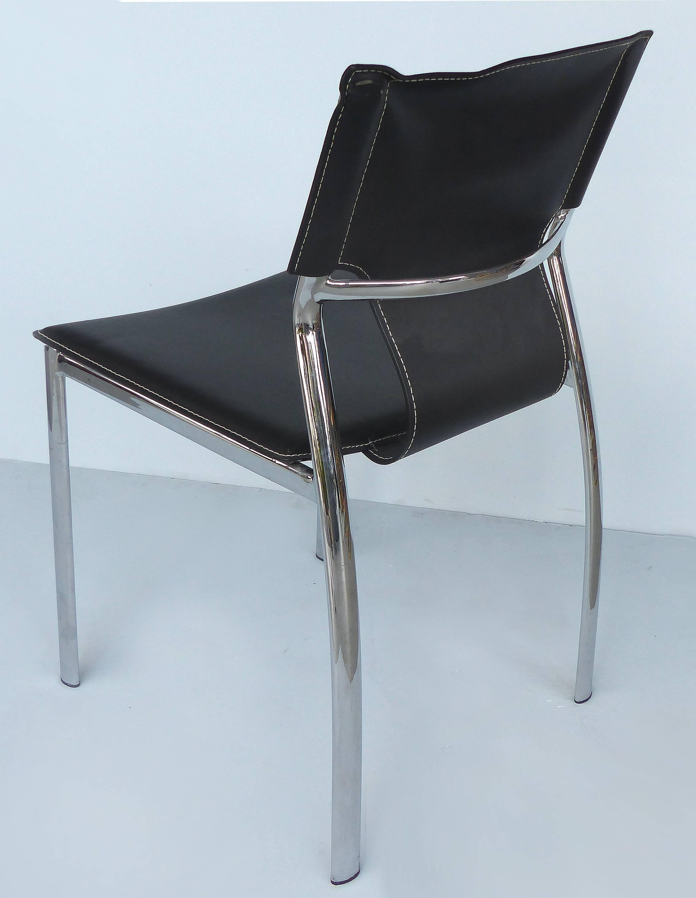 Chrome and Leather Side Chairs with Contrasting White Stitching In Good Condition In Miami, FL