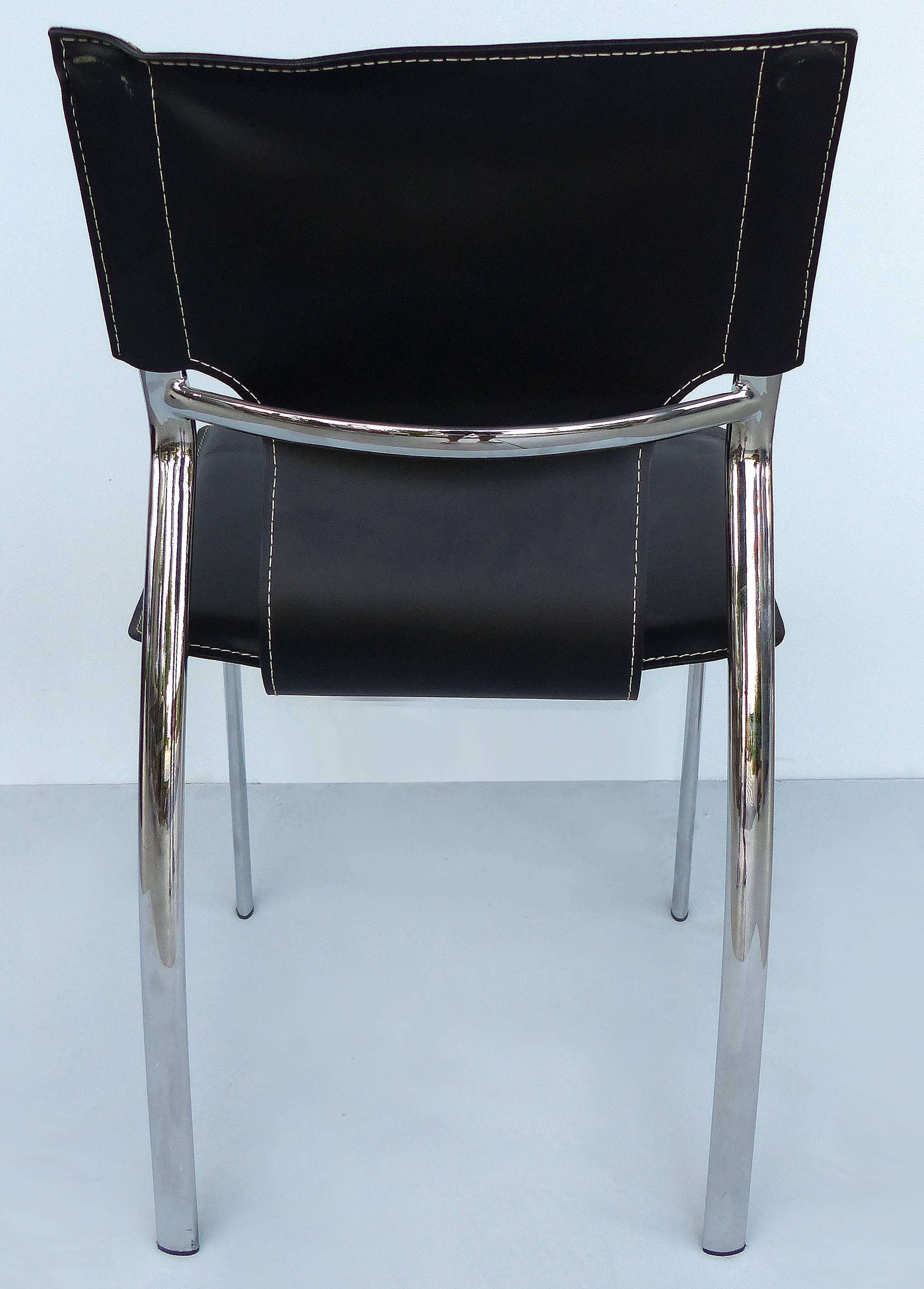 Late 20th Century Chrome and Leather Side Chairs with Contrasting White Stitching