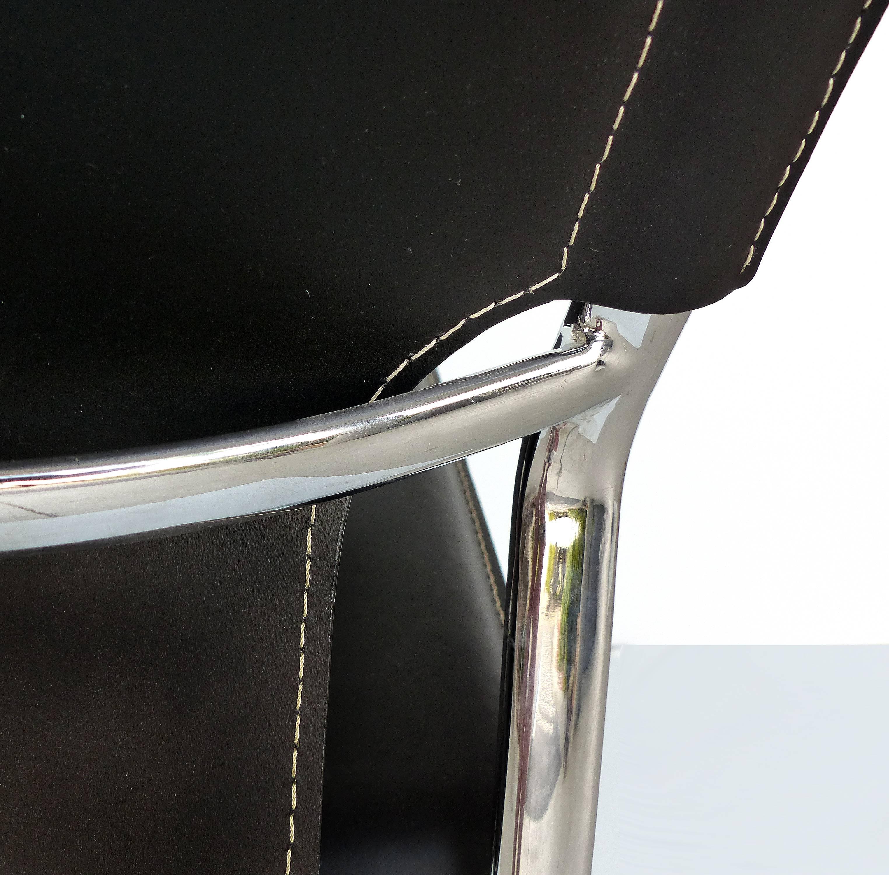 Chrome and Leather Side Chairs with Contrasting White Stitching 3
