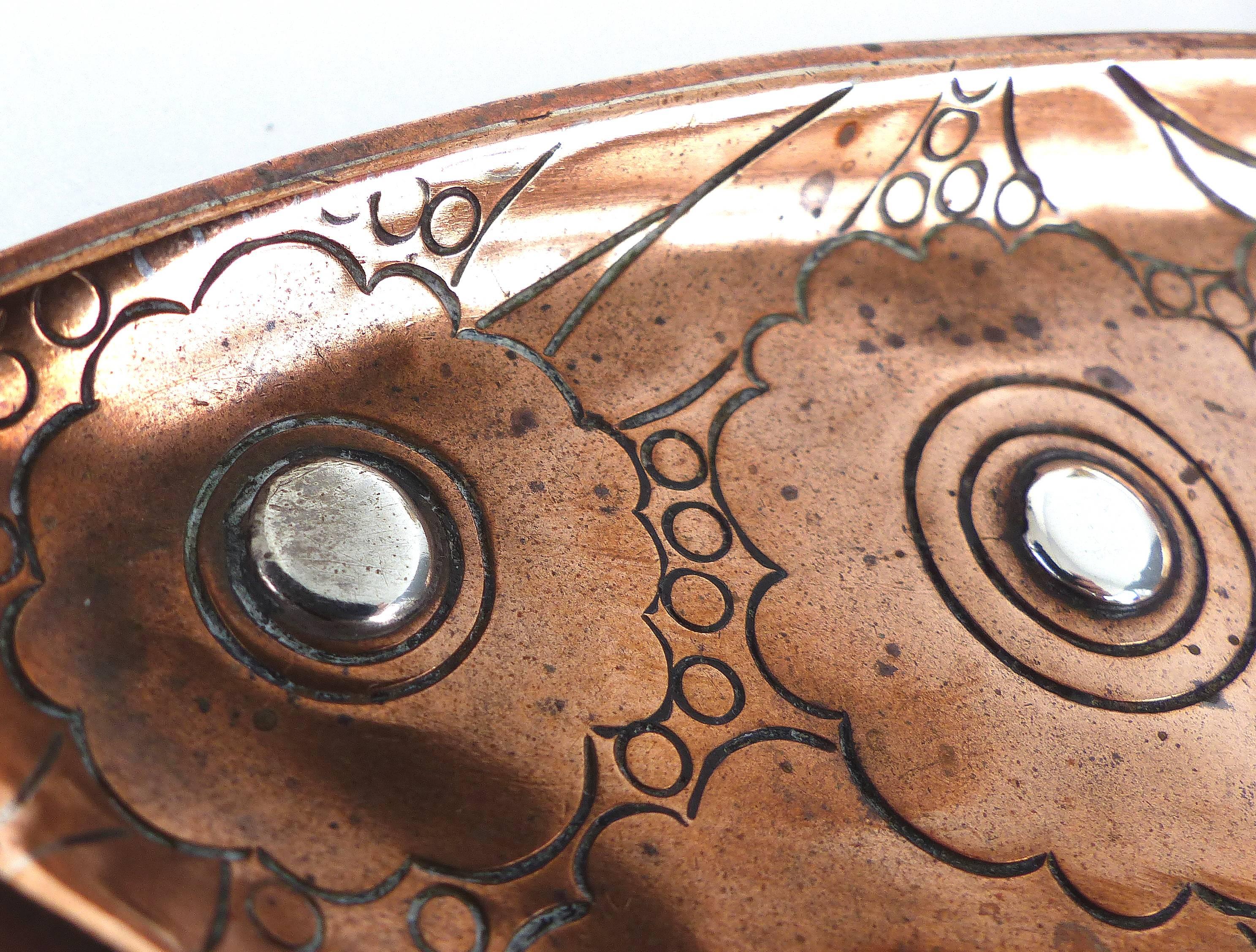 20th Century Mid-Century Modern Copper and Applied Silver Tray by Victoria of Taxco, Mexico