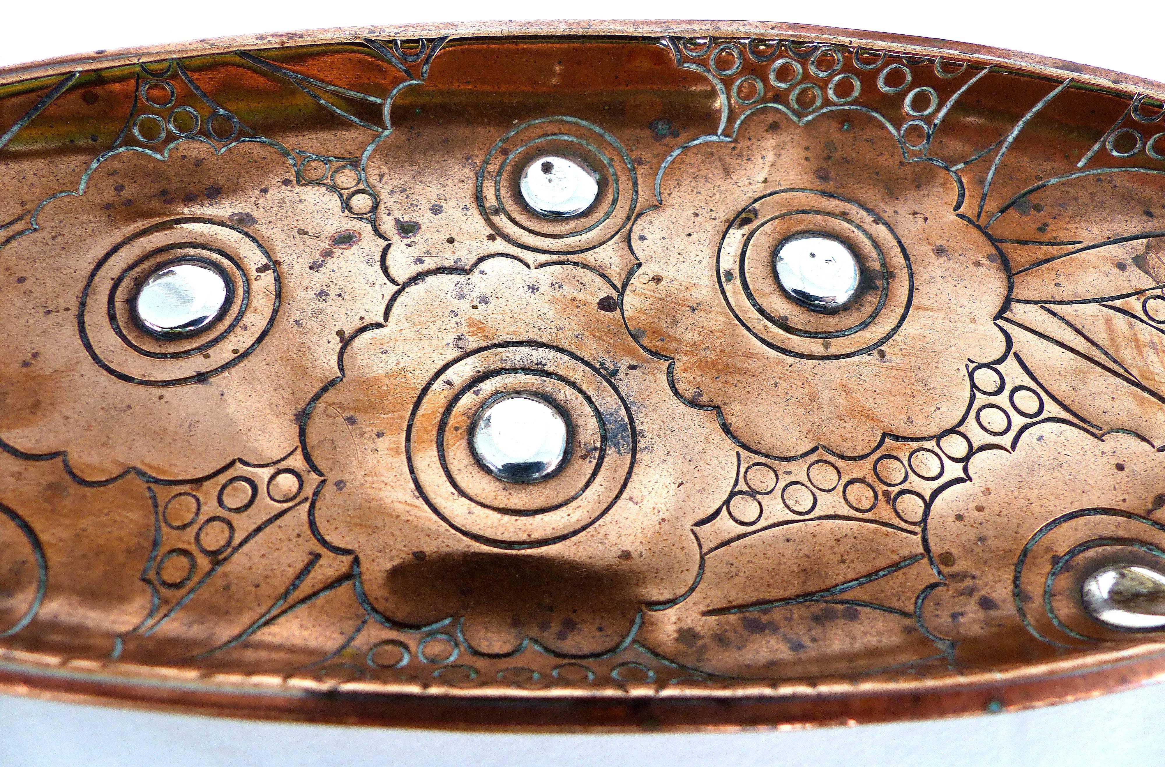 Mexican Mid-Century Modern Copper and Applied Silver Tray by Victoria of Taxco, Mexico