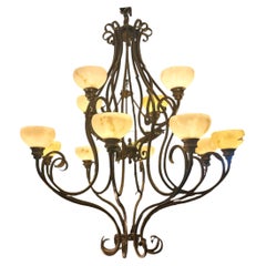 Pasquale Miranda for Feiss Iron and Alabaster Chandelier 20th Century