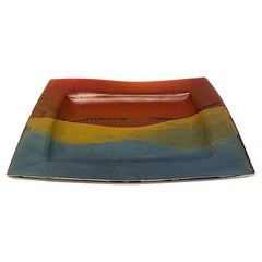 Large Vintage Abstract Studio Pottery Catchall Footed Tray,  Labeled