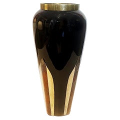 Dara International Tall Italian Glass Vase, Brass, Copper Accents Applied