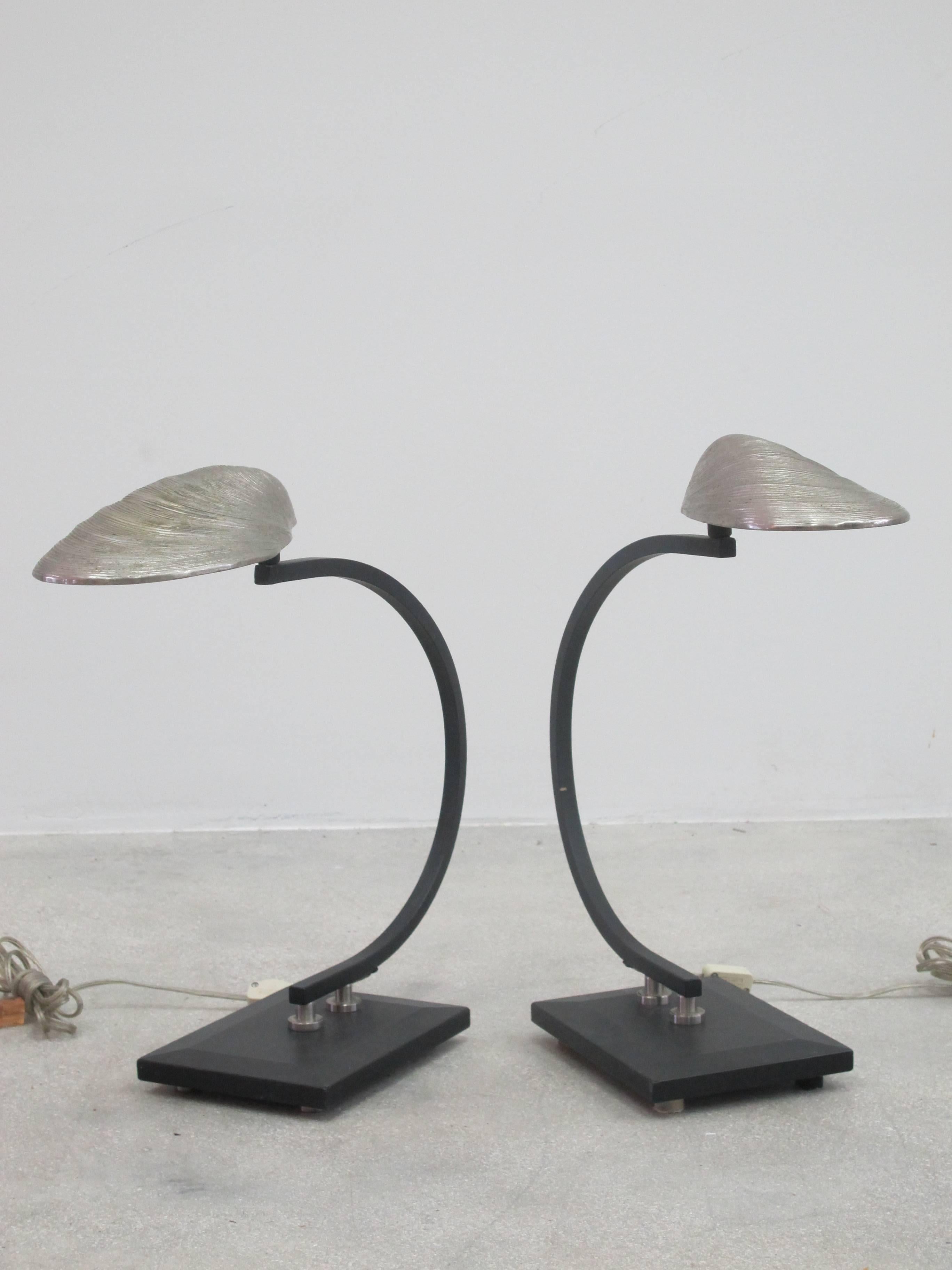 Polished Arthur Court Style Clam Shell Table Lamps, a Pair  For Sale