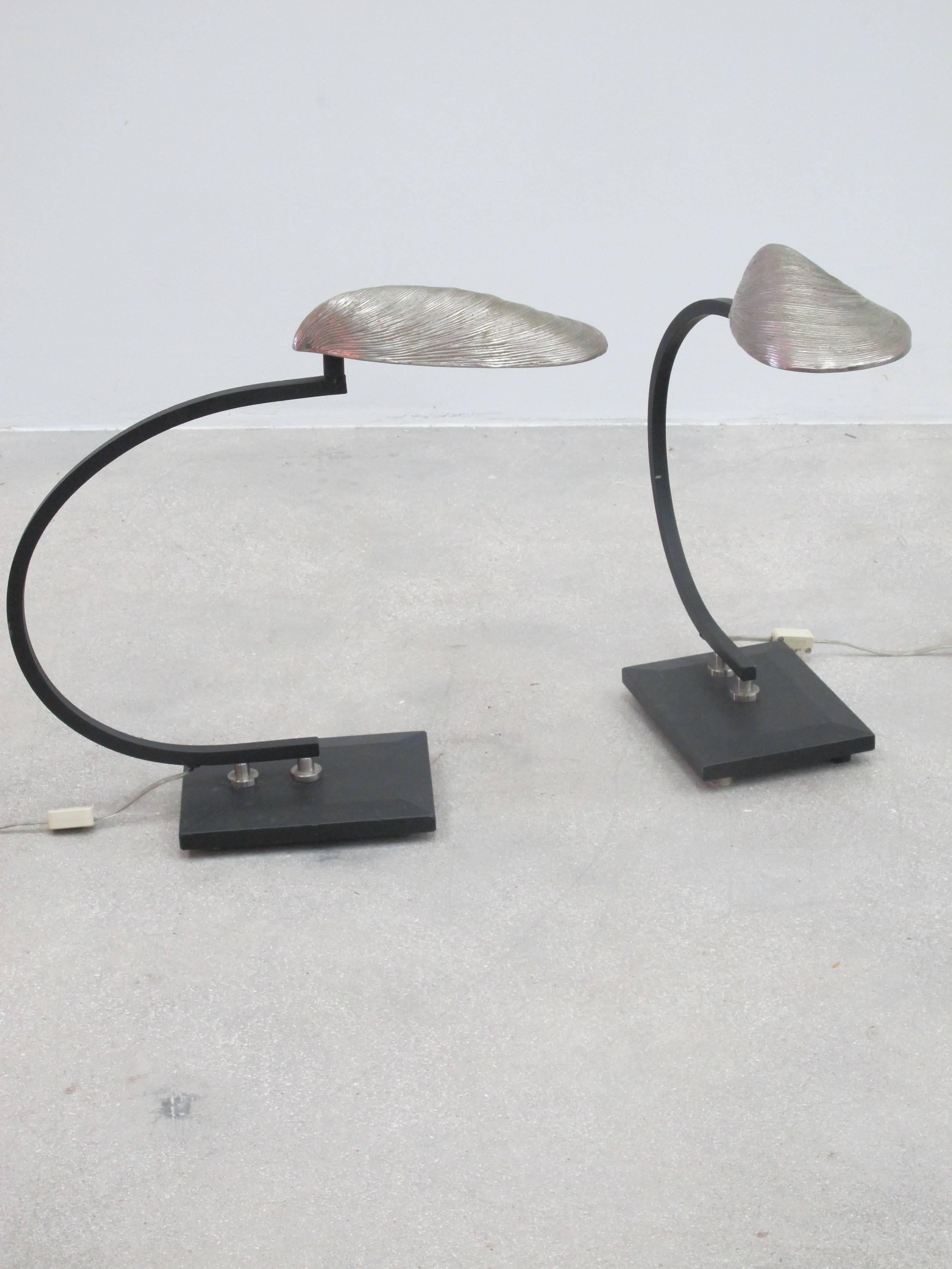 Metal Arthur Court Style Clam Shell Table Lamps, a Pair  For Sale