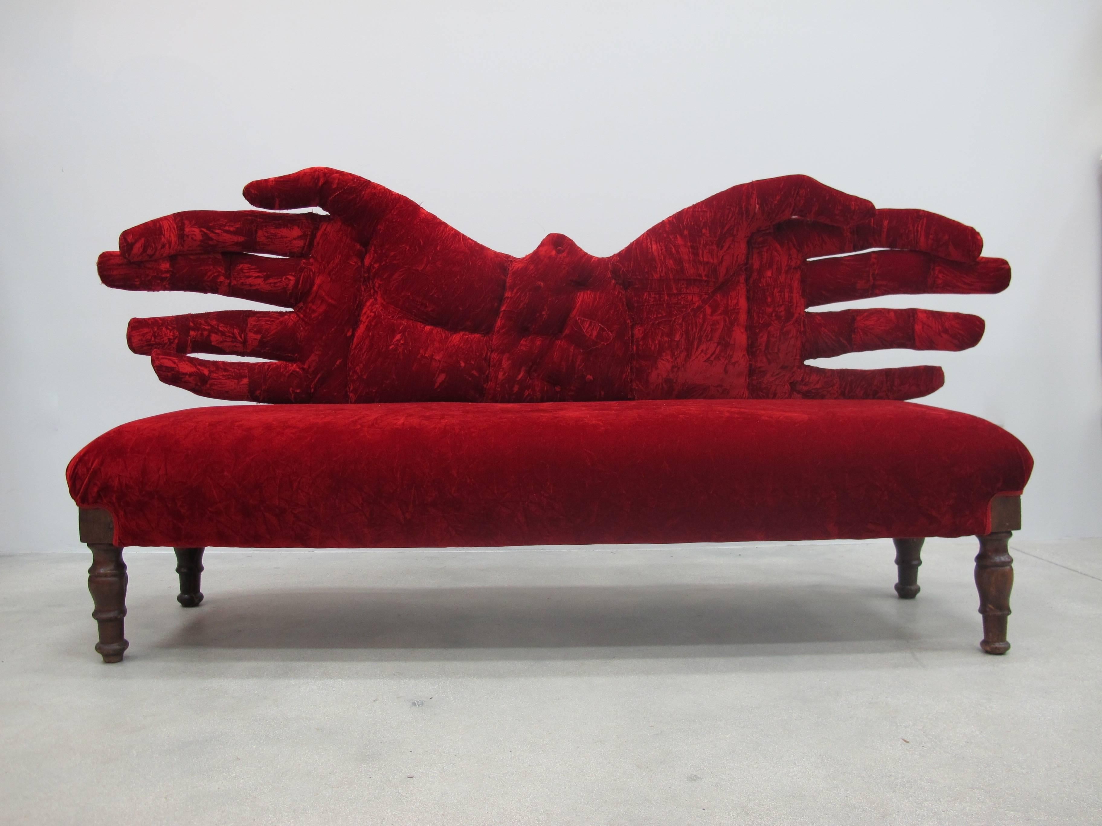 Italian Two Handed Red Velvet Sofa by Carla Tolomeo, b. 1945, Italy